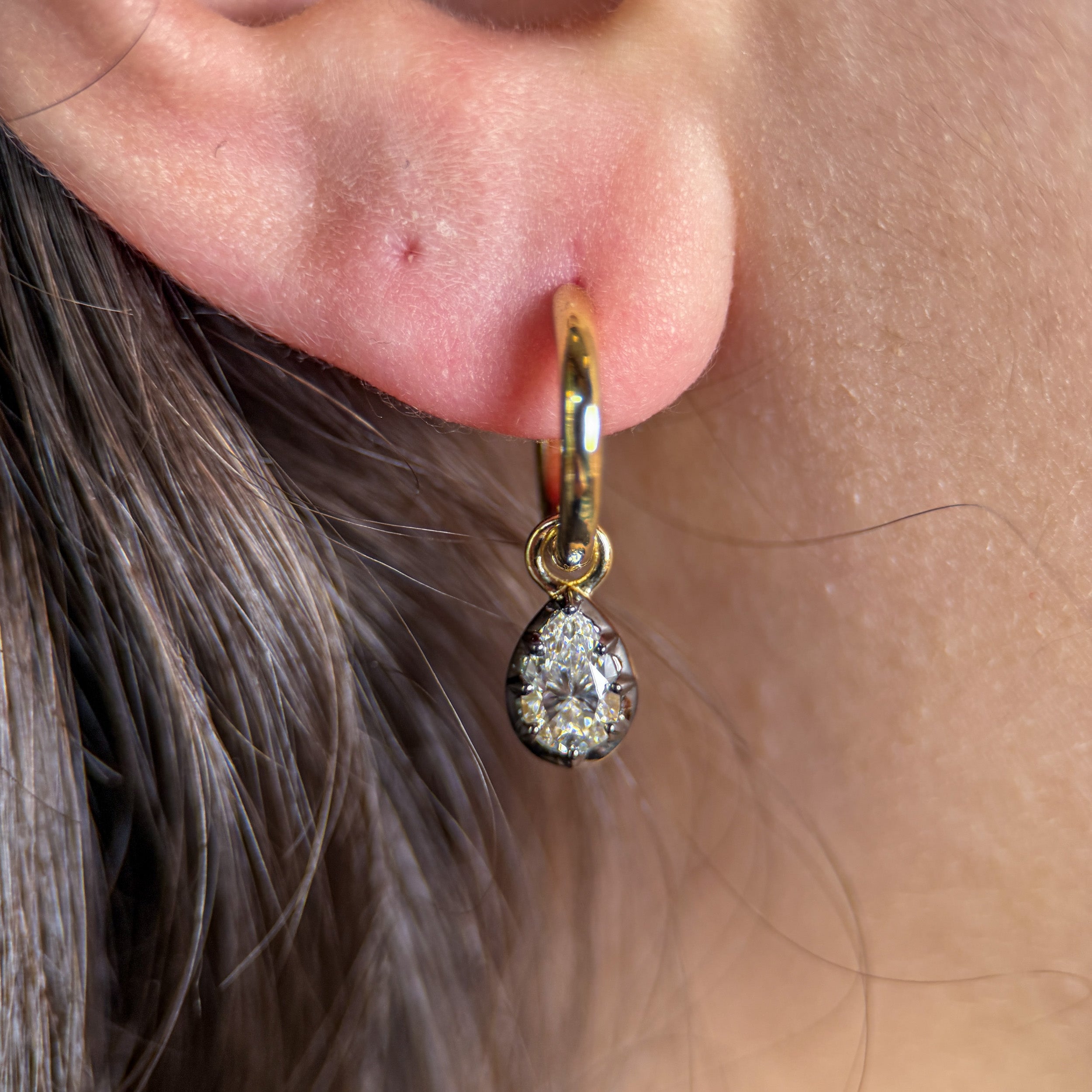 Georgian-Inspired Antique Pear Cut Lab Grown Diamond Charm Hoops