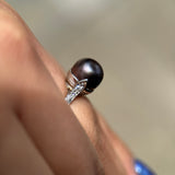 Edwardian Platinum Natural Gray Pearl (9.4x10mm GIA 2201249971) Size 7.5