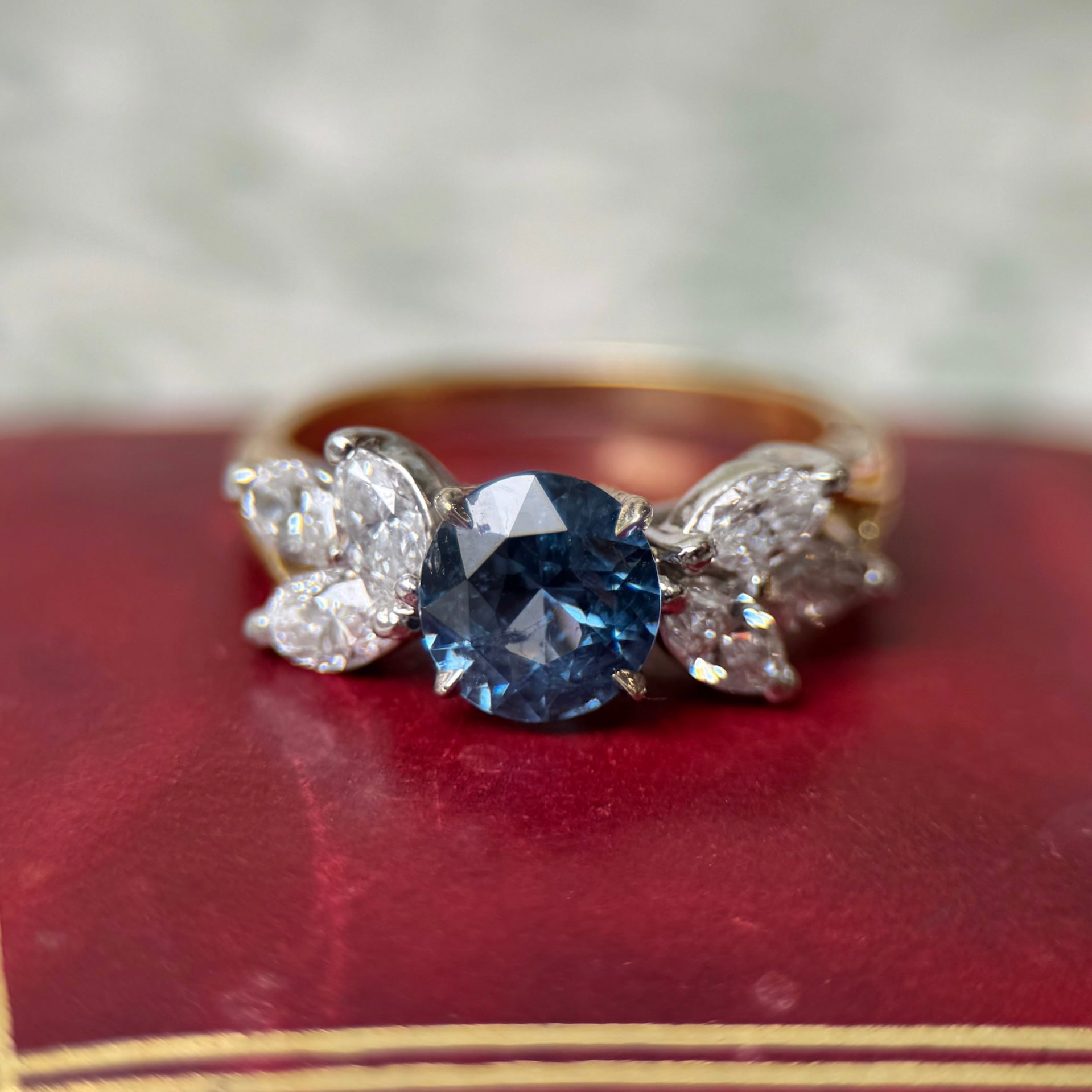 JB Star 18k Yellow Gold & Platinum Cobalt Spinel & Diamond Engagement Ring