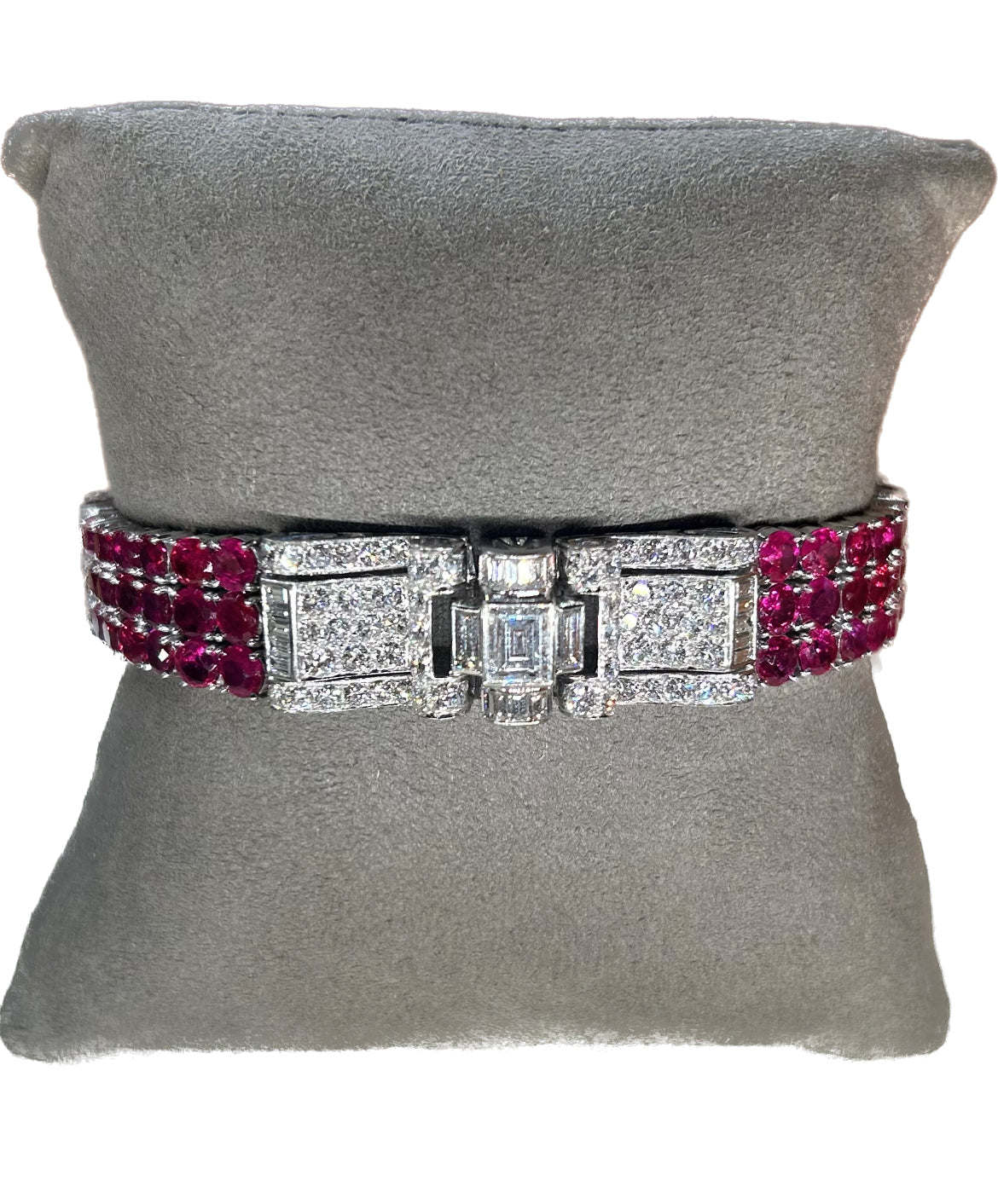 Platinum Art Deco Burma Ruby (16.20cttw) & Diamond (6.88cttw, C 0.87ct.) Bracelet 7"