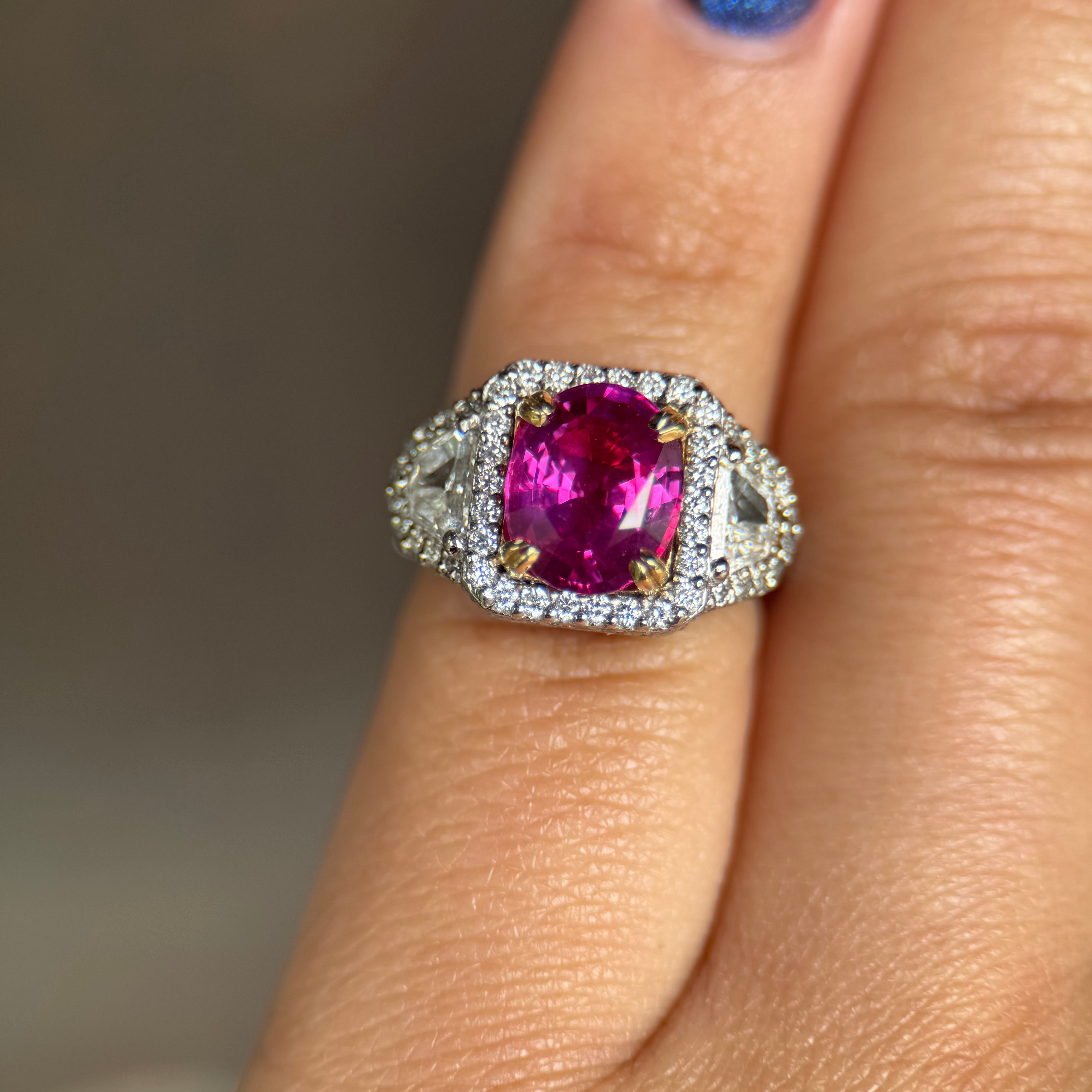 Platinum Oval Sri-Lankan Ruby (Heat GIA 3.51ct) & Diamond (1.5cttw) Ring Sz 4.25