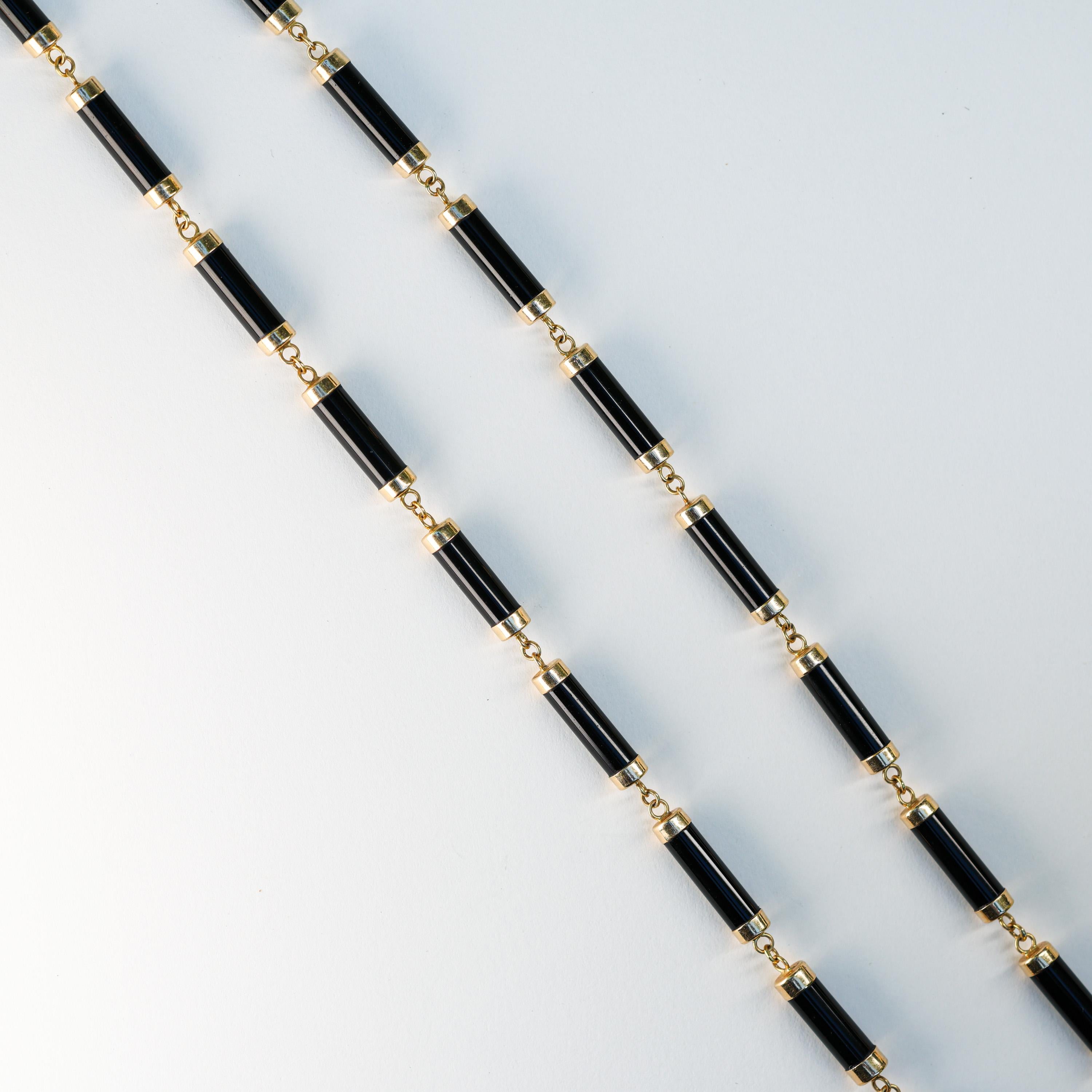 14k & Onyx Cylinder Necklace