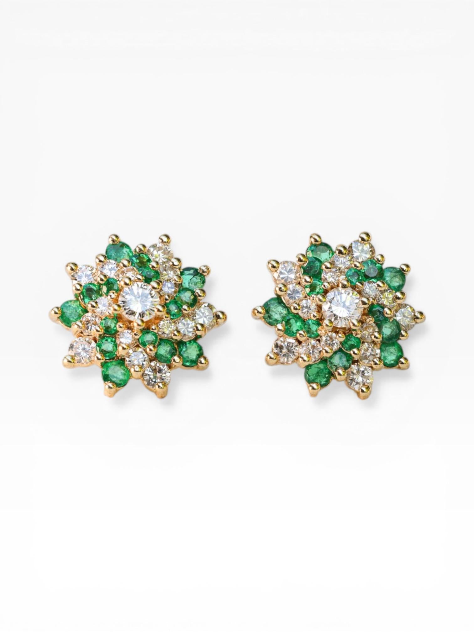 Vintage Emerald & Diamond Pinwheel 14K Stud Earrings