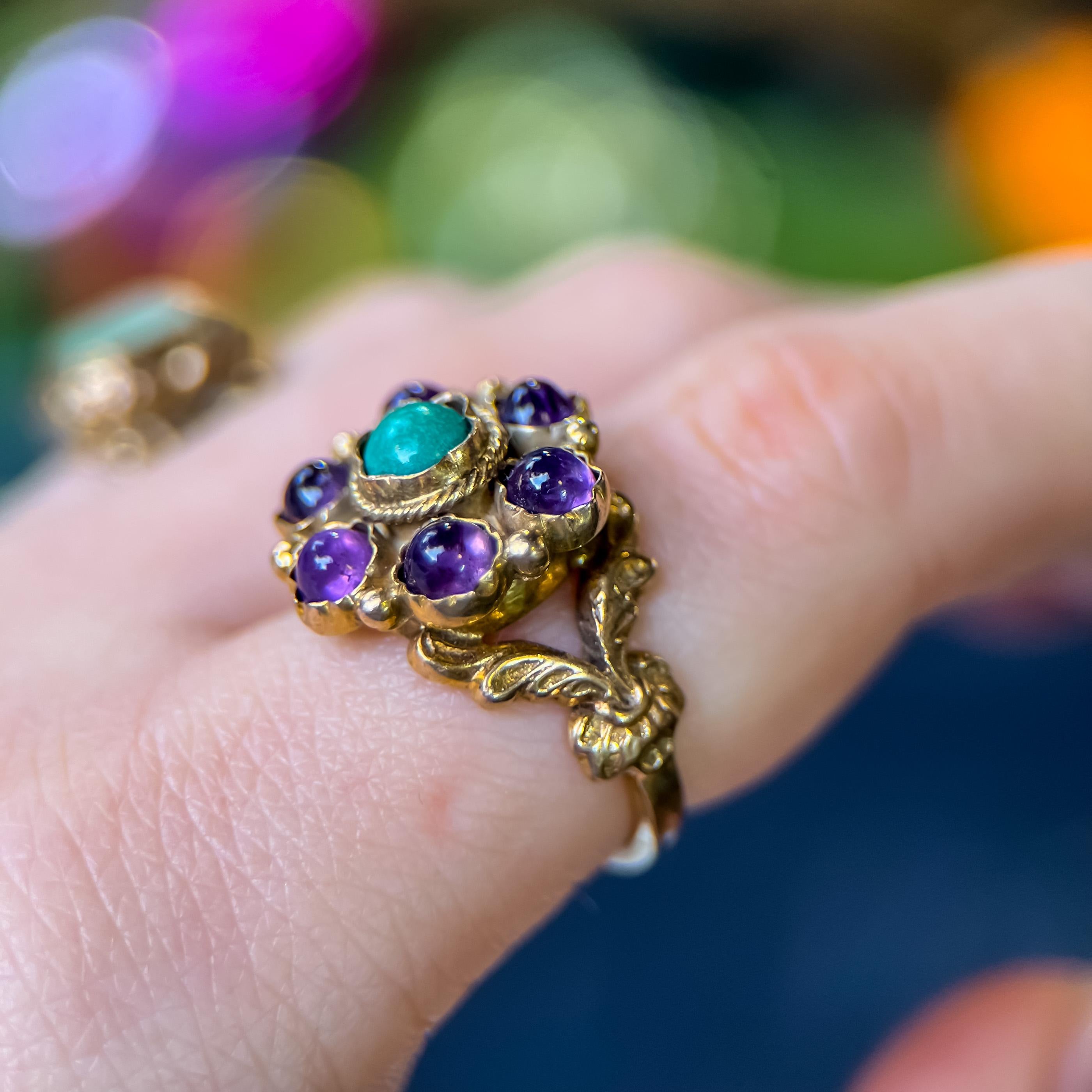Victorian English 9ct Amethyst & Turquoise