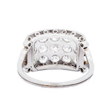 Art Deco Platinum European Cut 3-Row Diamond Ring