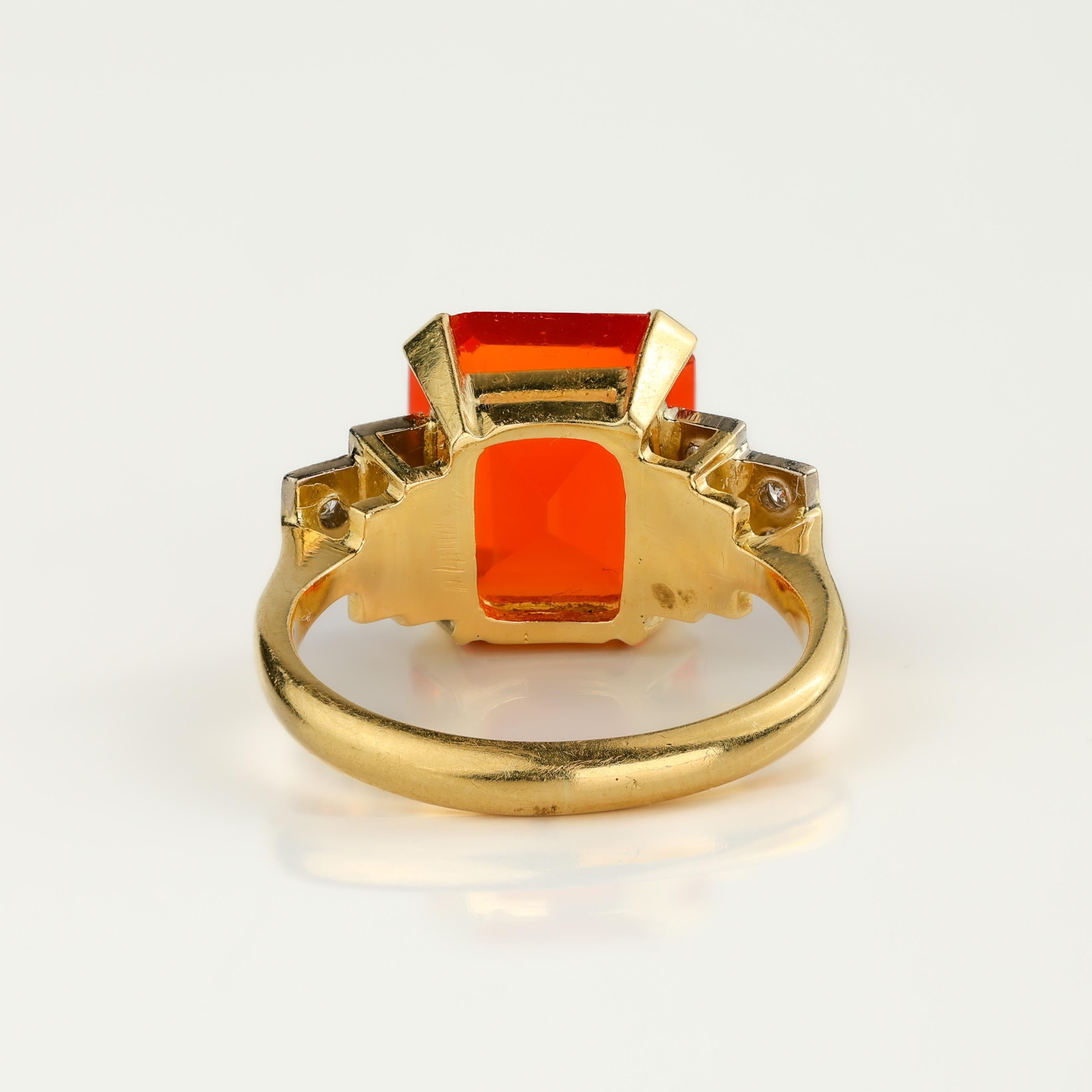 Art Deco Style 18K Fire Opal and Diamond Ring