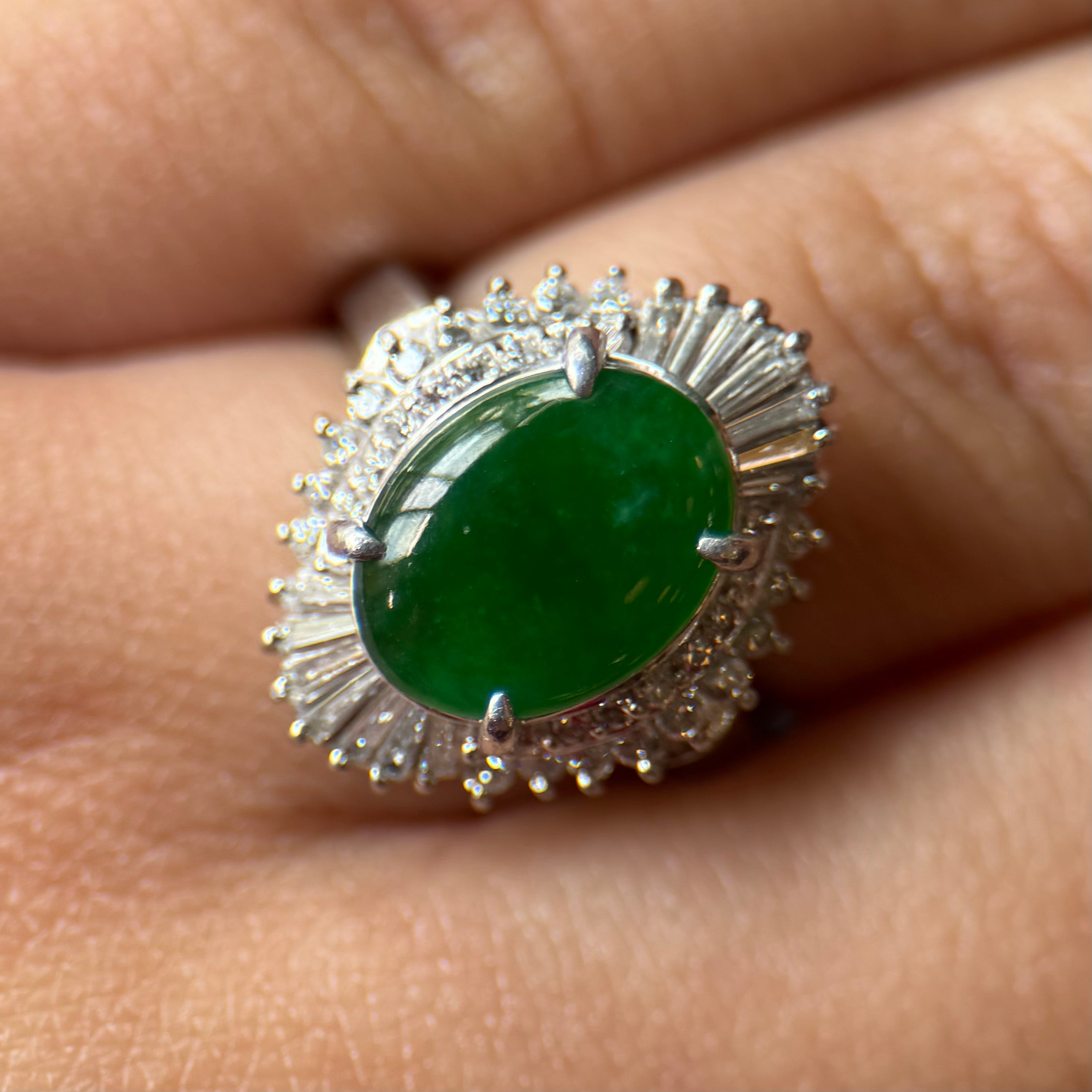 Platinum Jade & Diamond Ballerina Ring