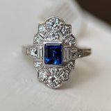 Platinum Art Deco Sapphire (GIA 5222507075 1.1ct (NH) CMBDA) & Diamond (1.35cttw) Ring Sz 6.5