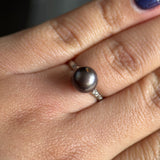 Edwardian Platinum Natural Gray Pearl (9.4x10mm GIA 2201249971) Size 7.5