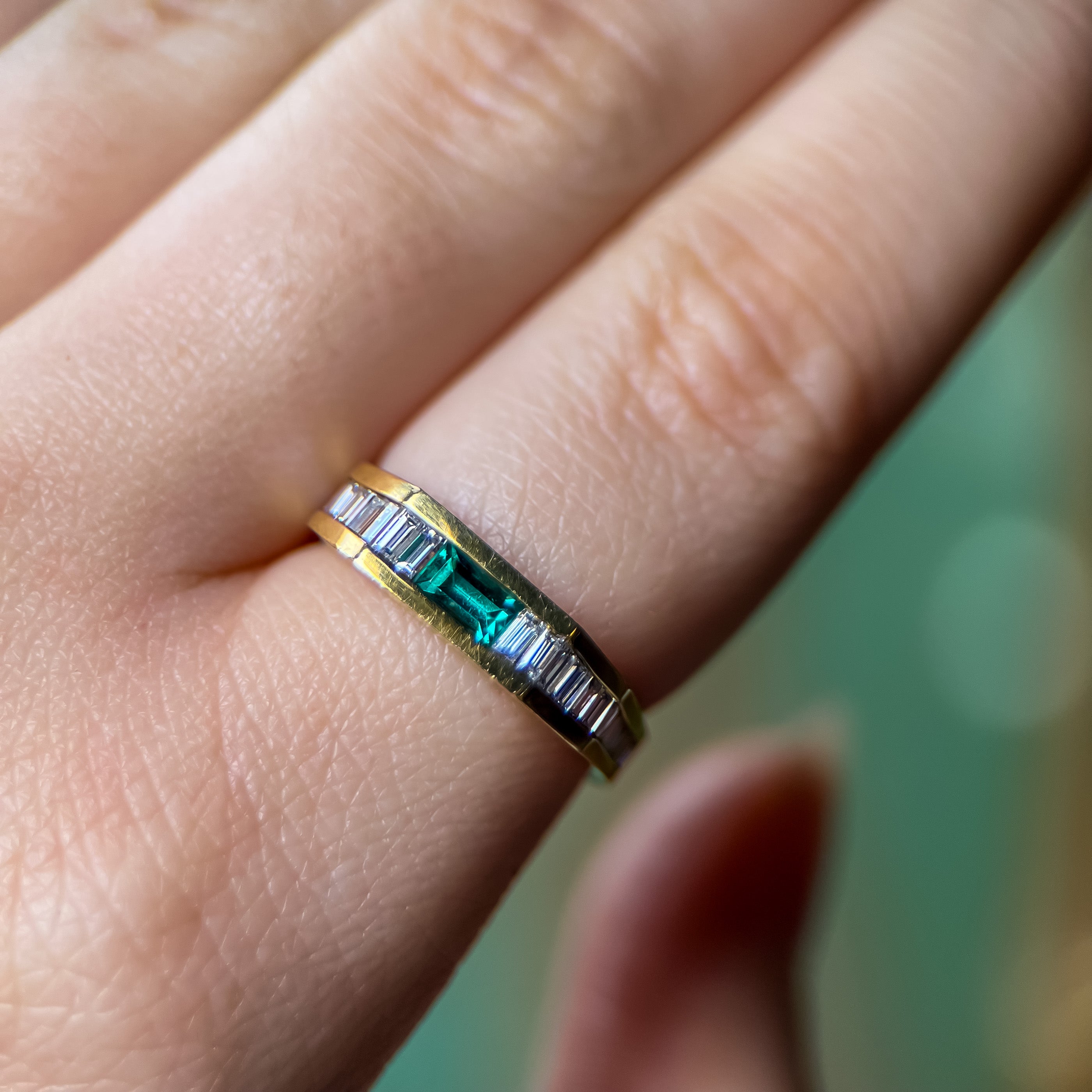 Vintage Channel Set Emerald & Diamond Ring