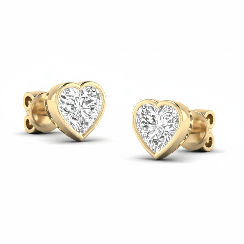 Bezel Heart Shape Lab Diamond Stud Earrings
