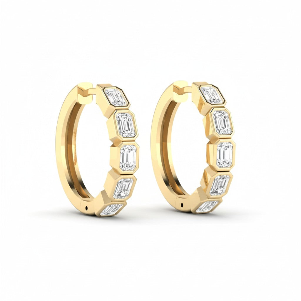 Emerald Cut Lab Diamond Bezel Hoop Earrings
