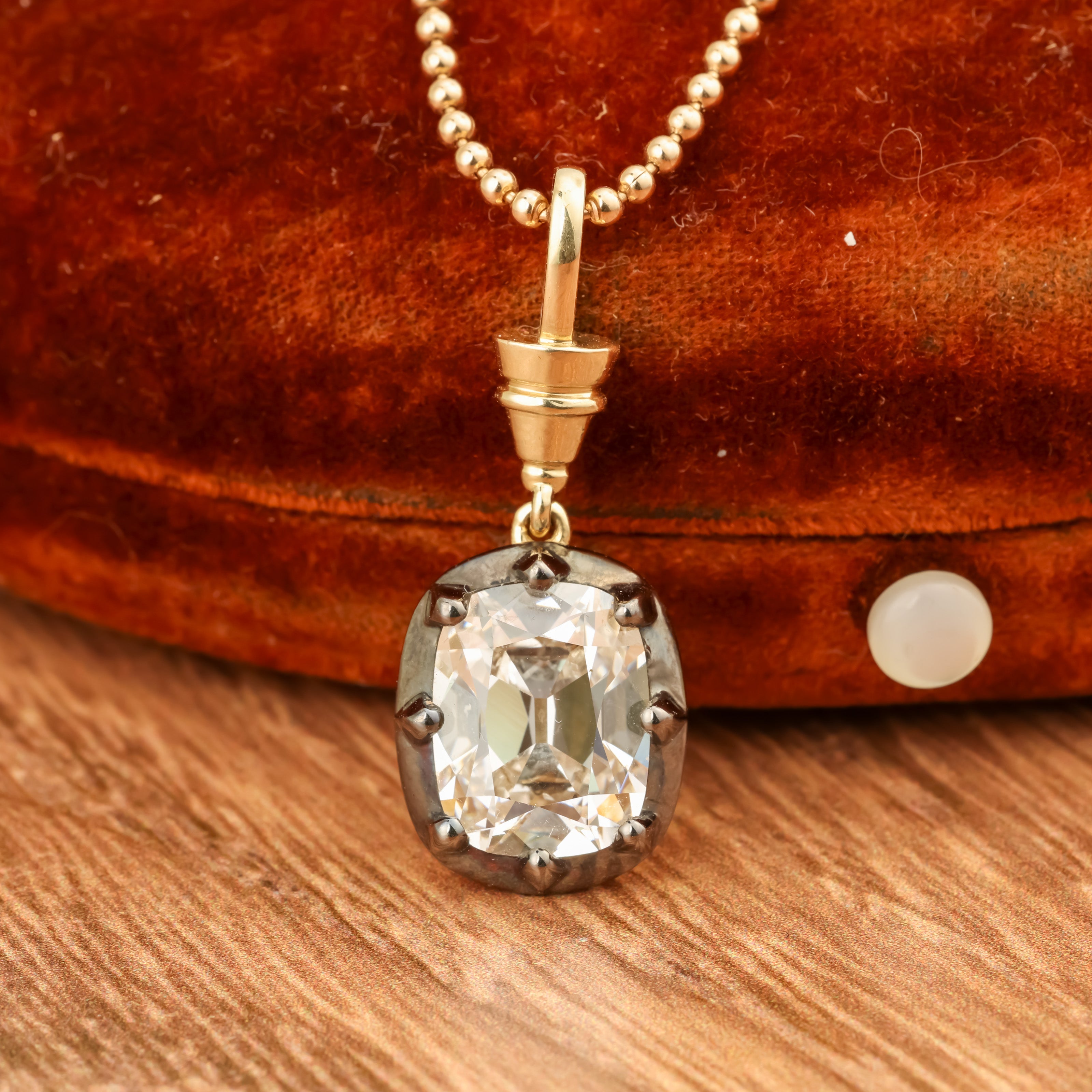 Old Mine Cut Lab Grown Diamond Button Back Collet Pendant