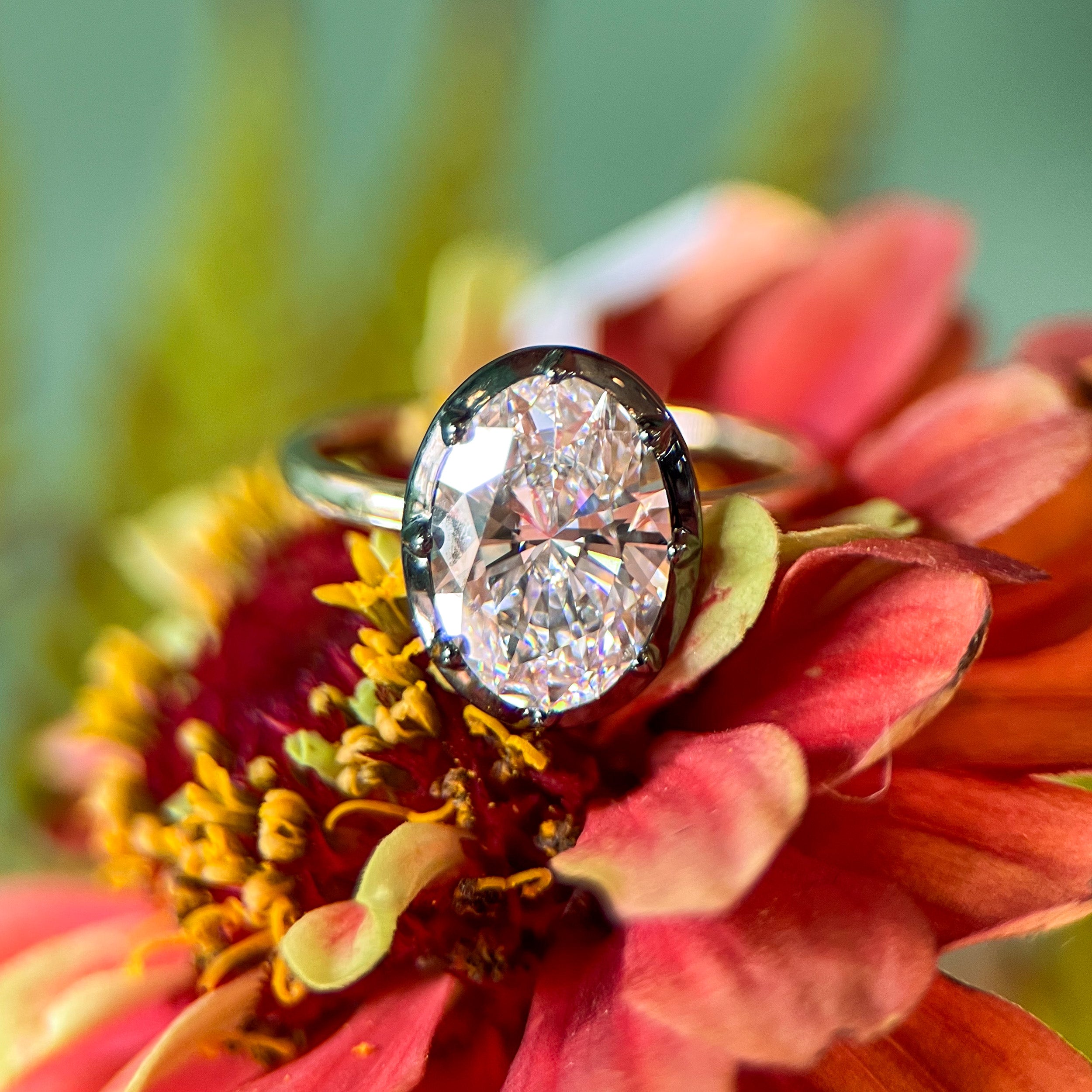 Georgian-Inspired 3ct Oval Lab Grown Diamond Collet Ring