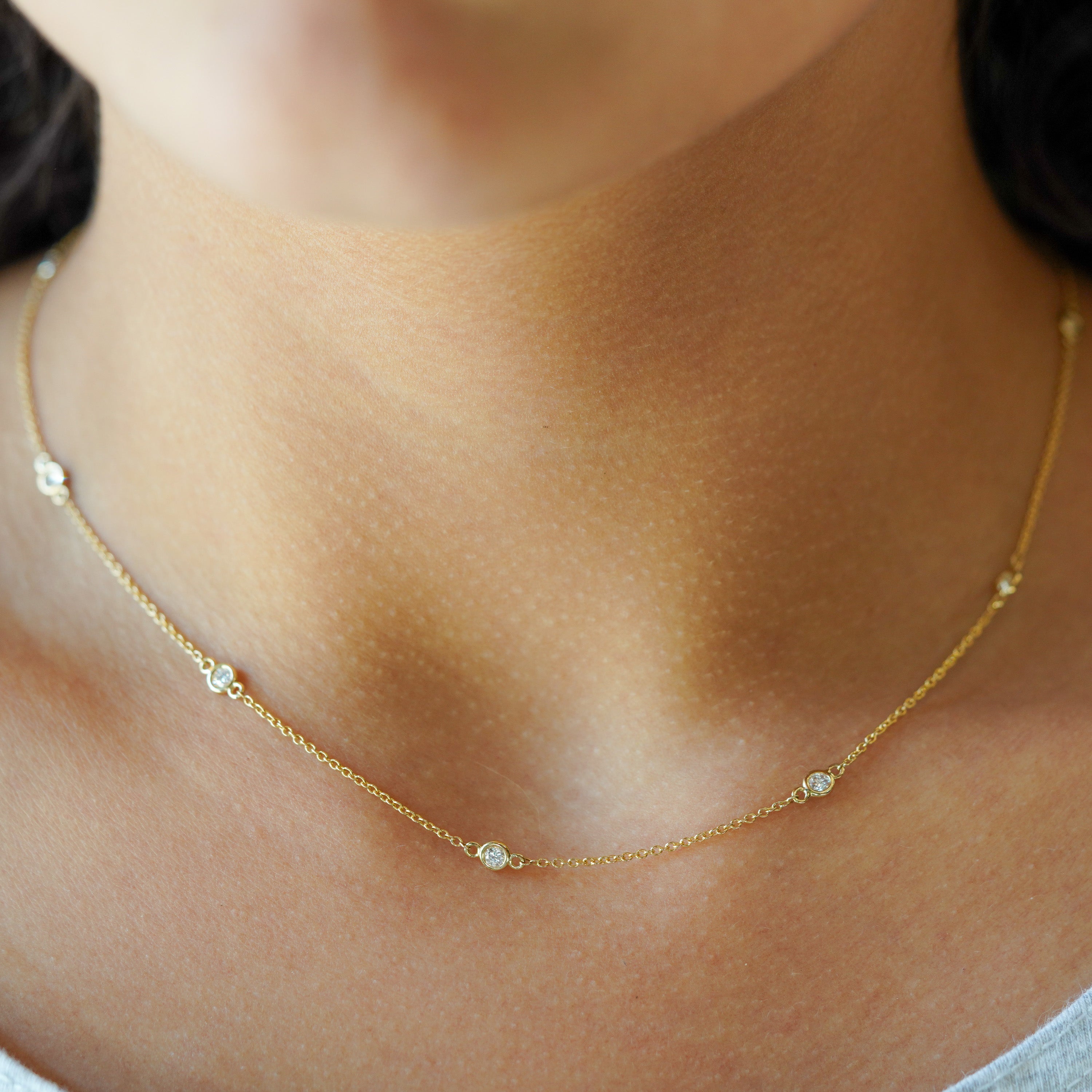 14k Gold Lab Grown Diamond Station Necklace