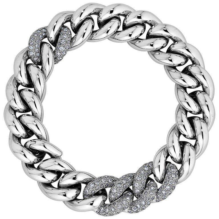 Pomellato Gourmette 3.60ctw Diamond Curb 18K White Gold Bracelet