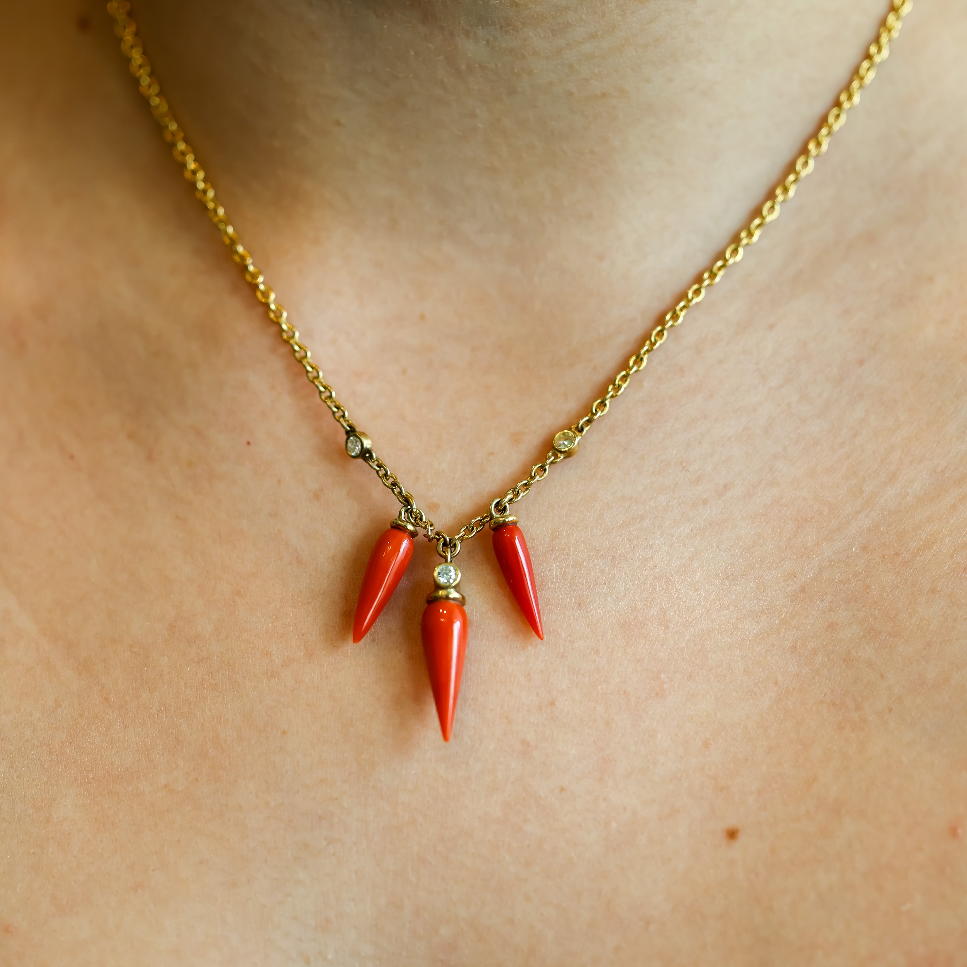18k Coral & Natural Diamond Necklace