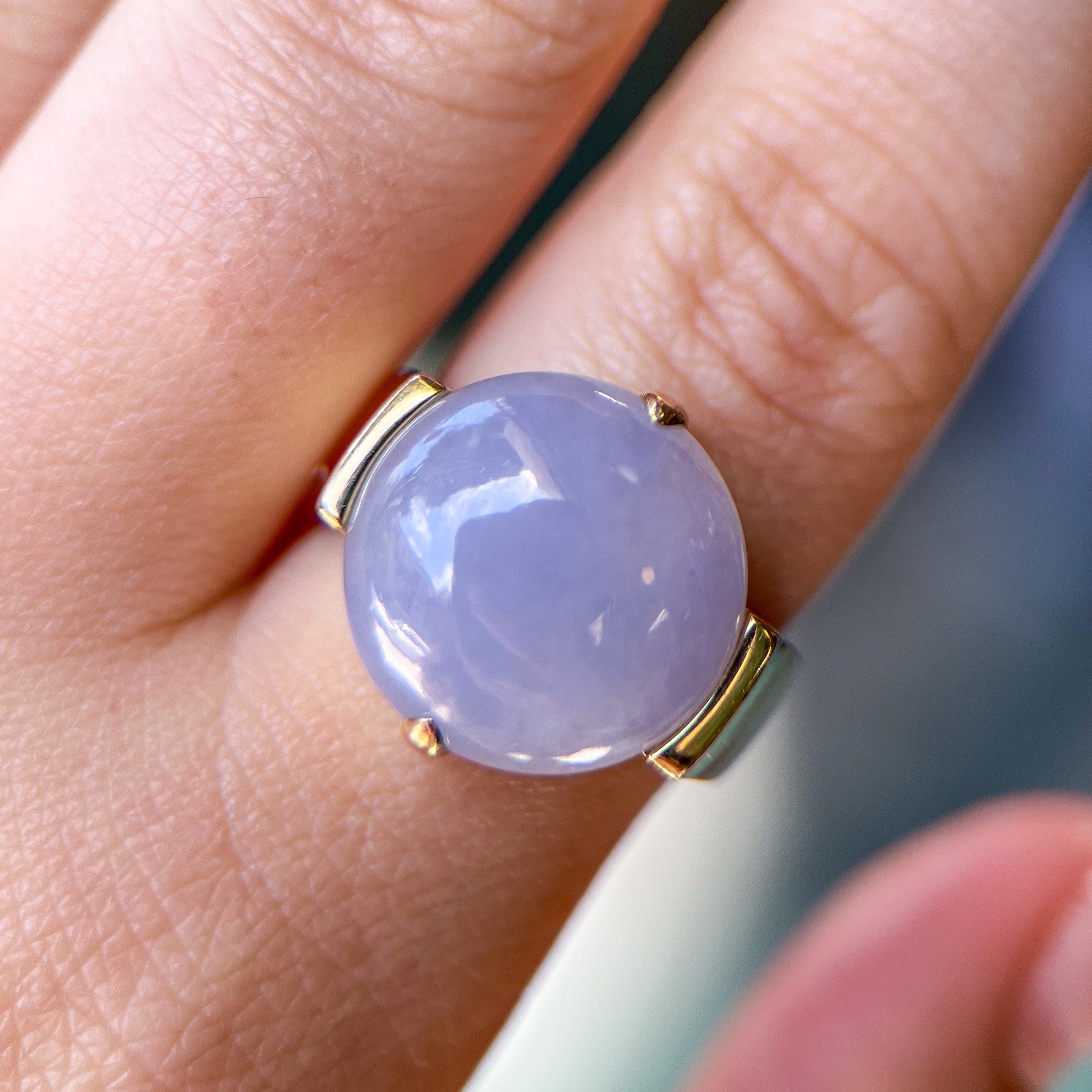 Vintage Gump's Lavender Jade Yellow Gold Ring