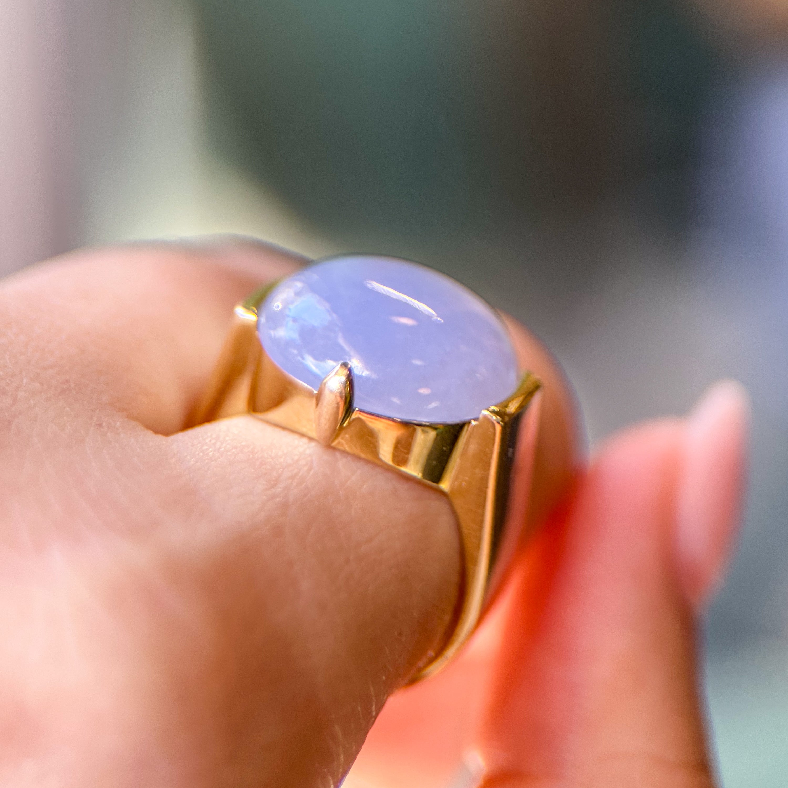 Vintage Gump's Lavender Jade Yellow Gold Ring