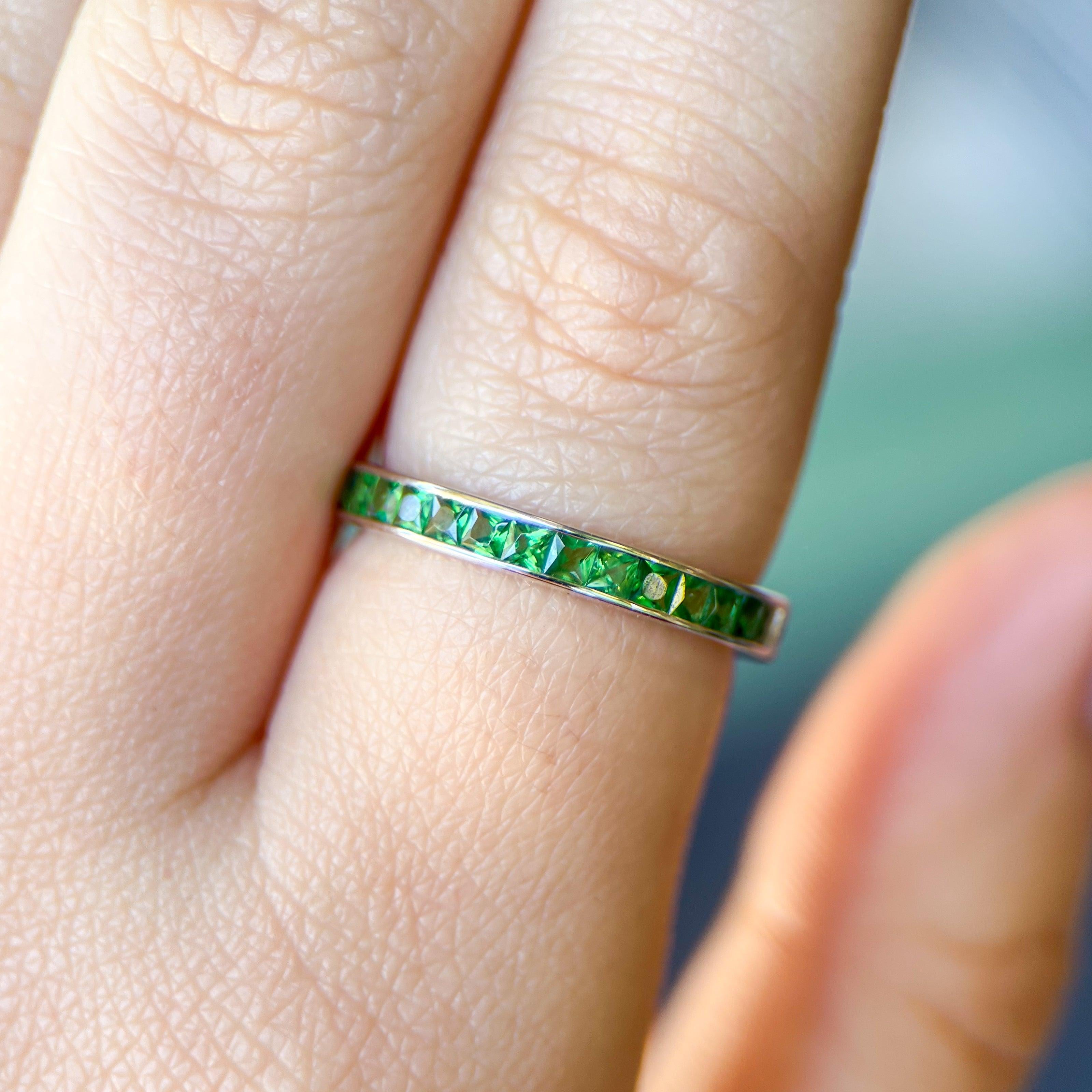 French Cut Gemstone & Diamond Half Eternity Bands