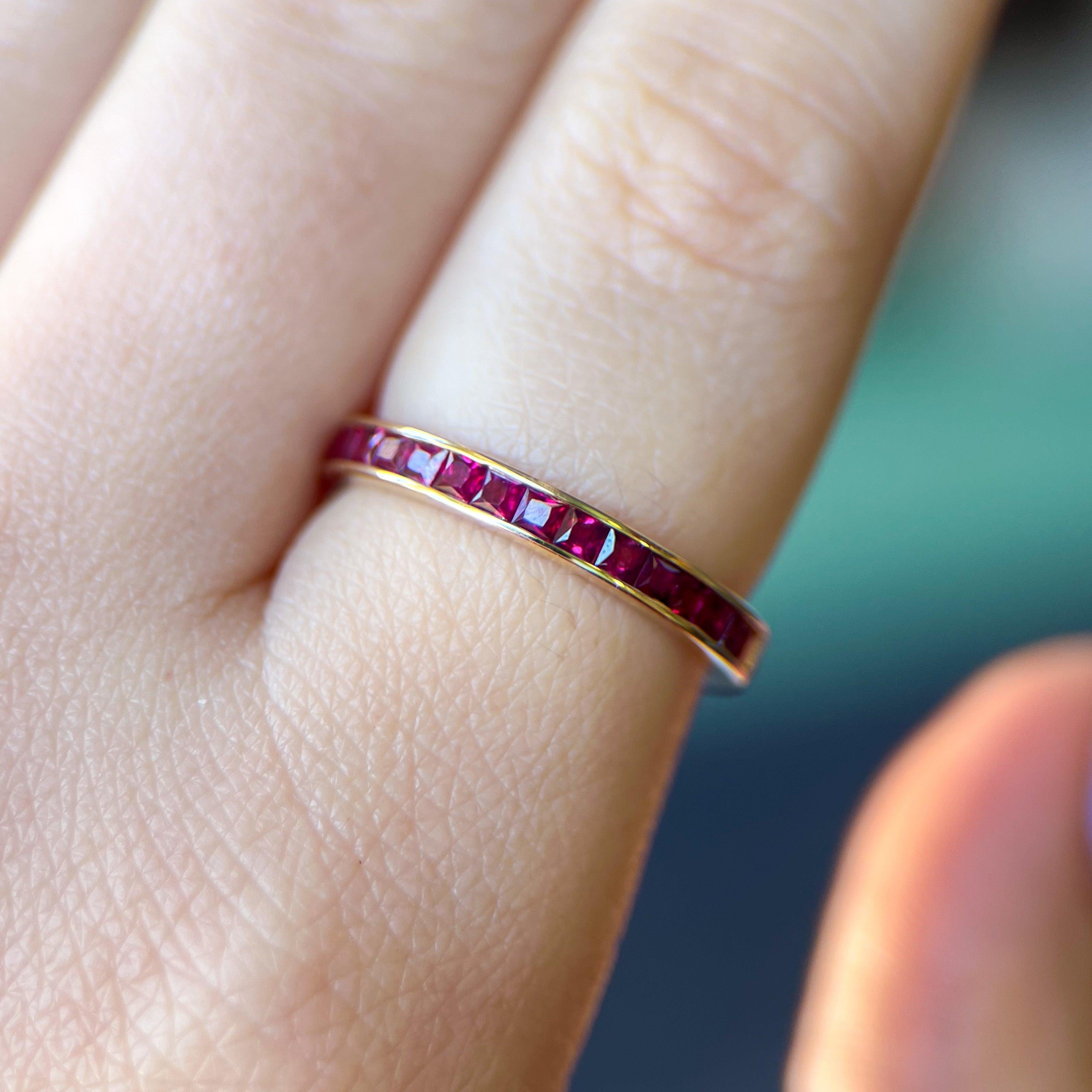 French Cut Gemstone & Diamond Half Eternity Bands