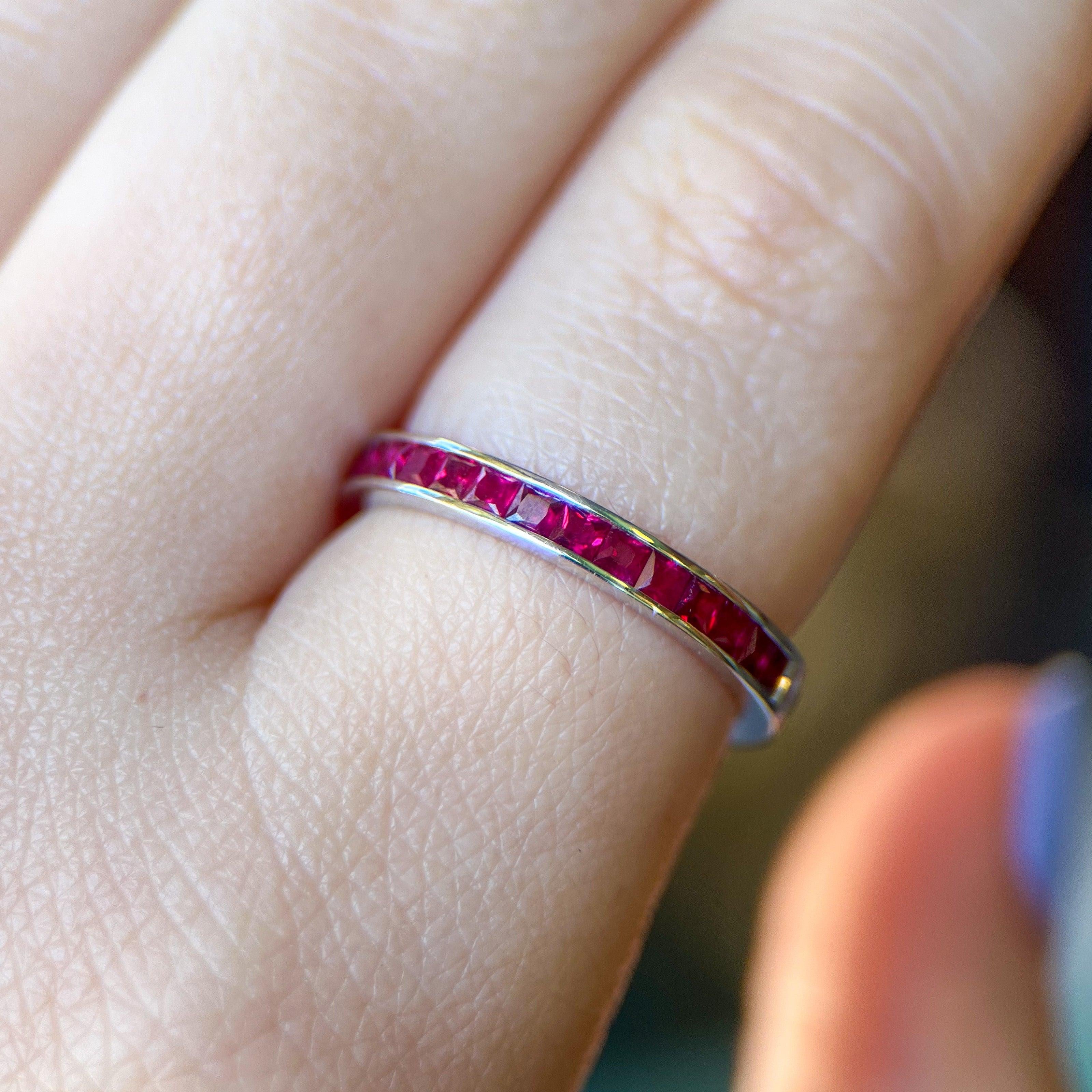 French Cut Gemstone & Diamond Half Eternity Bands