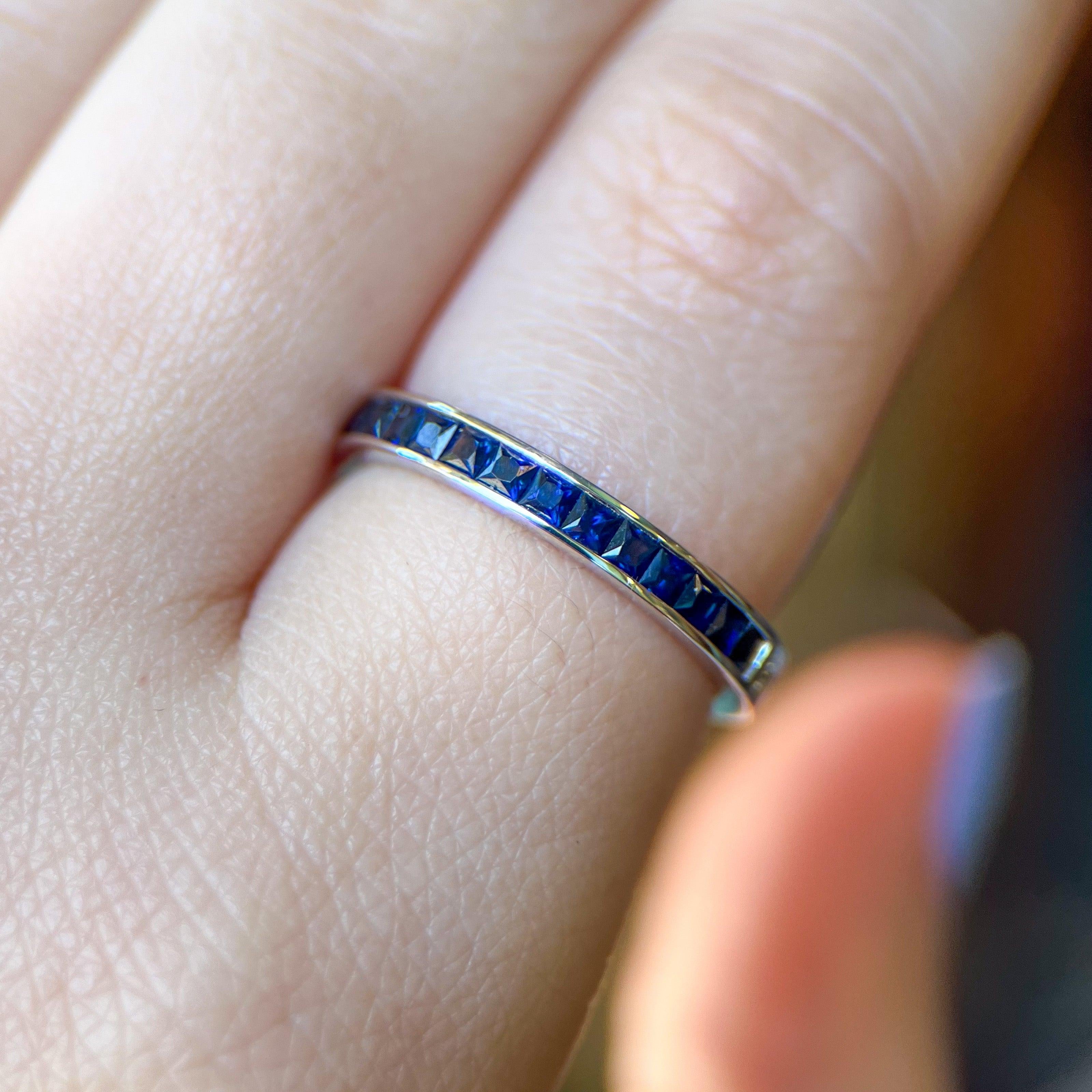 French Cut Gemstone & Diamond Half Eternity Bands