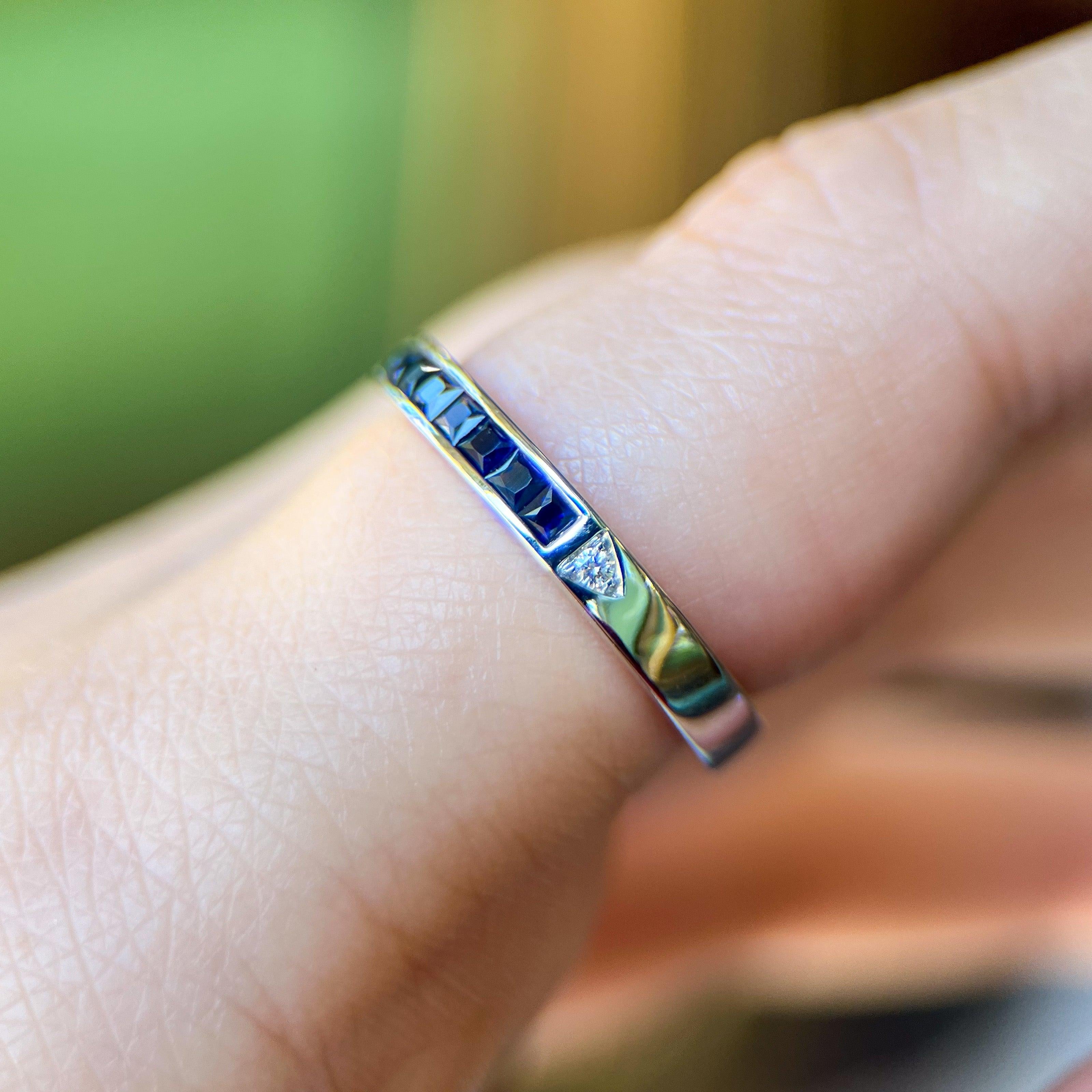 French Cut Gemstone & Diamond Half Eternity Bands