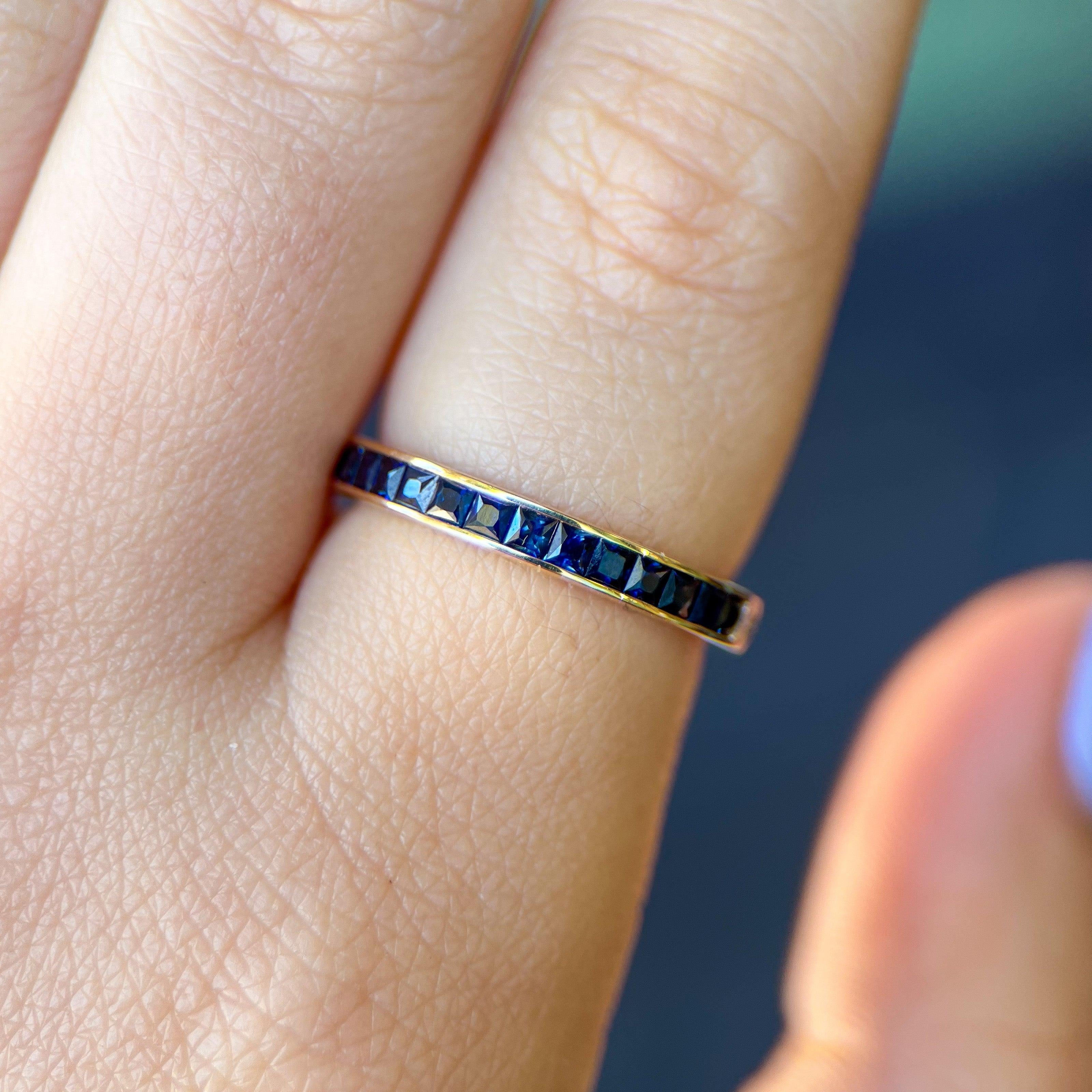 French Cut Gemstone & Diamond Half Eternity Bands