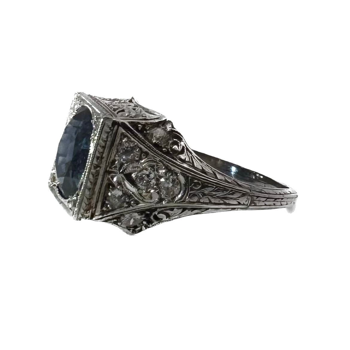 Platinum Royal Blue Heated (4ct) Round Sapphire & Diamond (0.50cttw) Ring Sz 8