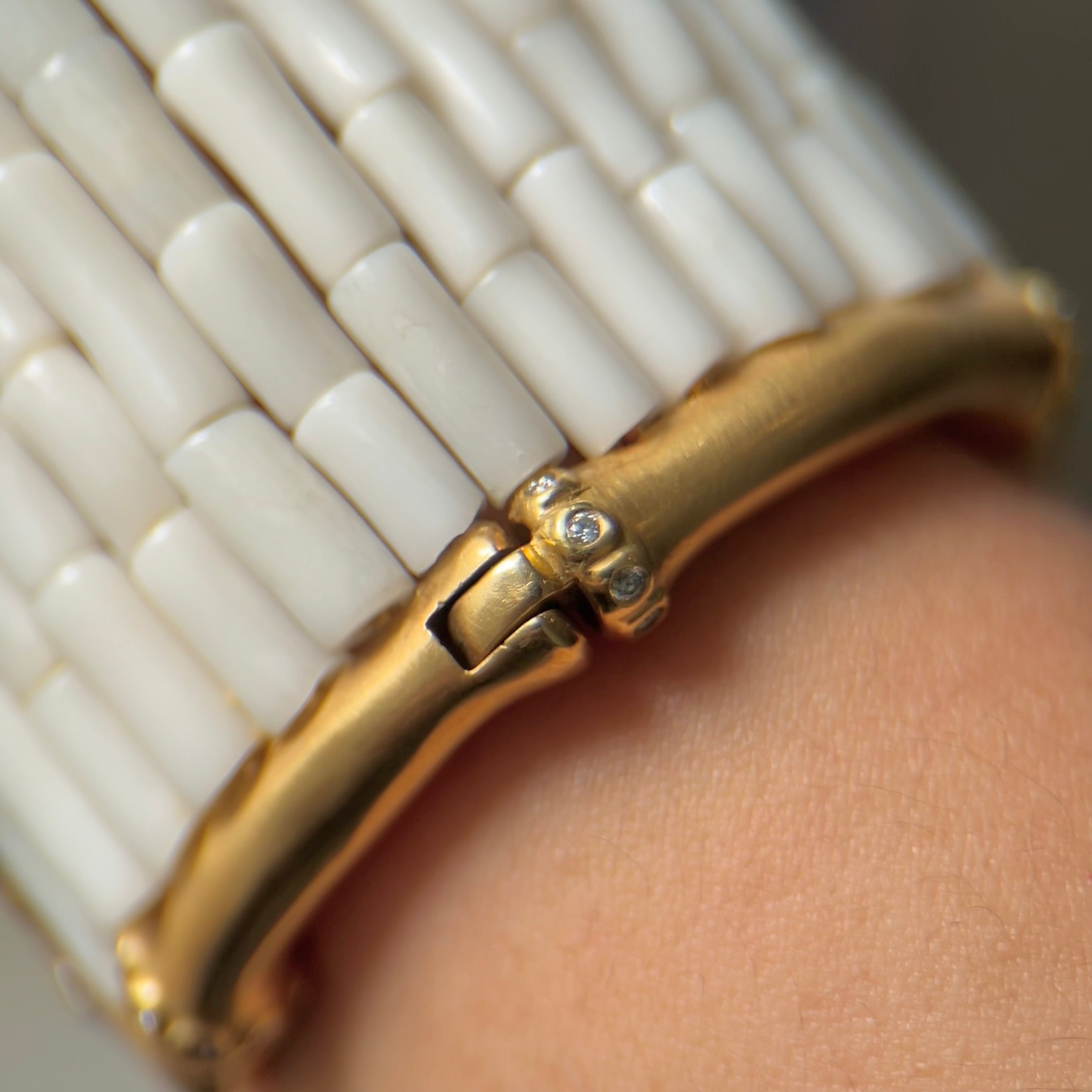 Mish NY 18k Gold & White Coral Cuff With Diamonds