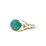 Art Nouveau 14k Yellow Gold Black Opal (1.35cts approx) & Enamel Ring 6.7Gr Sz 6