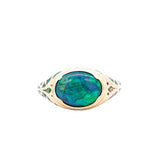 Art Nouveau 14k Yellow Gold Black Opal (1.35cts approx) & Enamel Ring 6.7Gr Sz 6