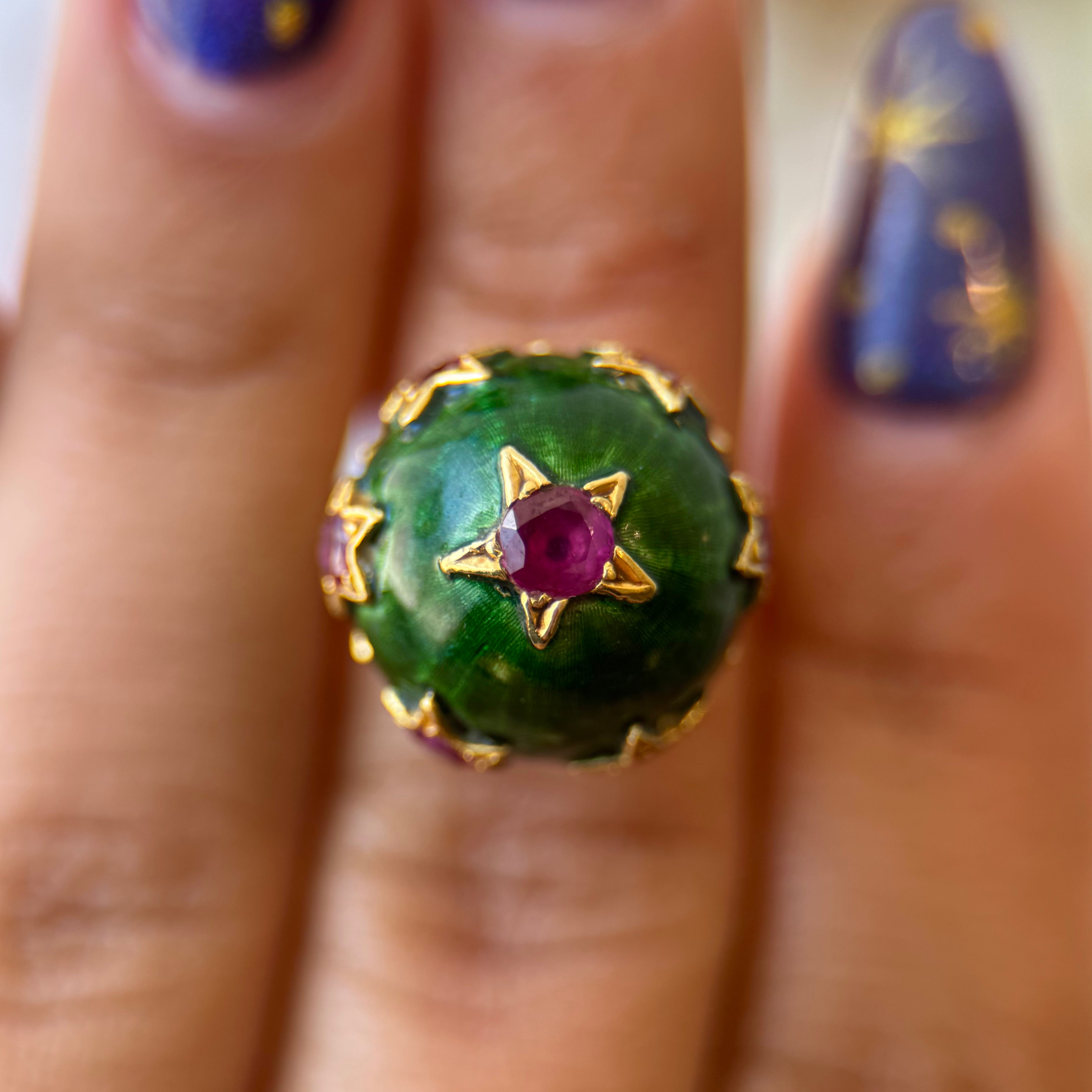 Ruby and Enamel  Sphere Ring