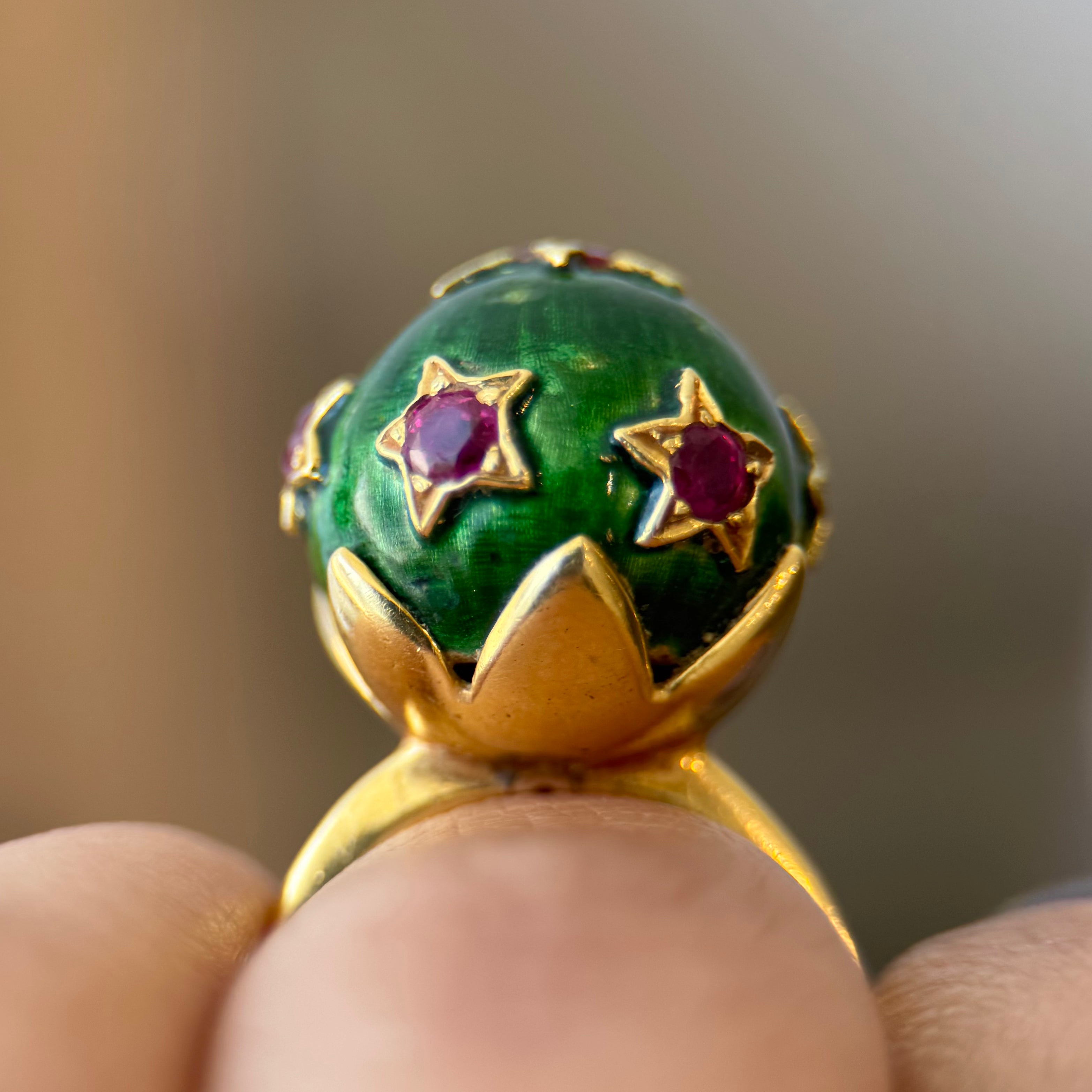 Ruby and Enamel  Sphere Ring