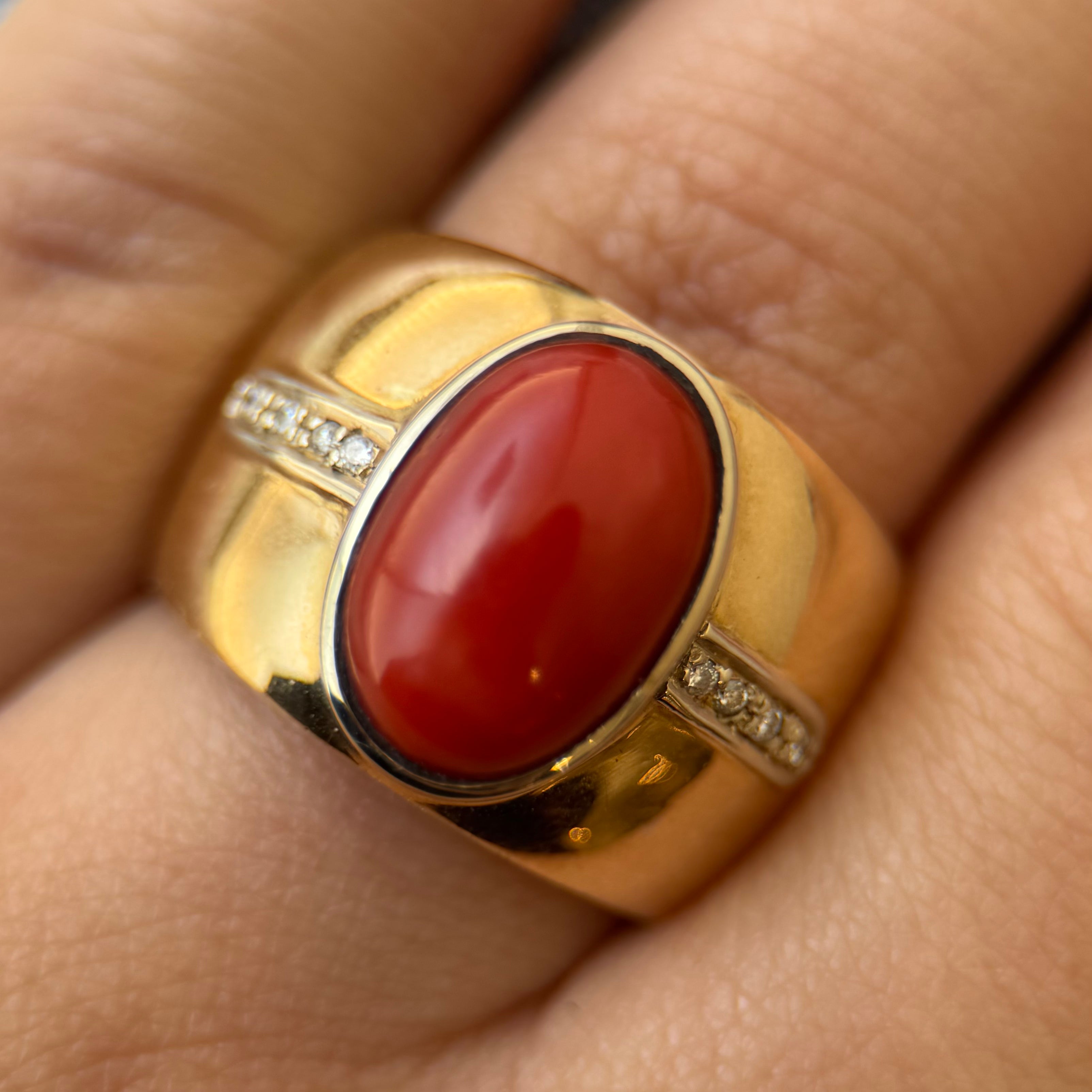 Midcentury Coral and Diamond Ring