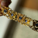 Victorian 14k Yellow Gold Yogo Gulch Sapphire Griffin Bracelet