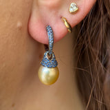 Contemporary 18k Cultured Pearl and Sapphire Earrings