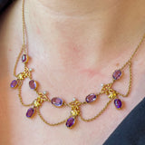 Victorian 15k Amethyst and Cultured Pearl Festoon Necklace