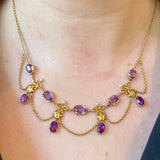 Victorian 15k Amethyst and Cultured Pearl Festoon Necklace