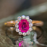 Victorian 0.90 CT Natural Ruby & Diamond Cluster Ring