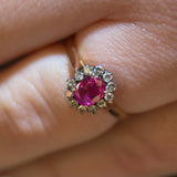 Victorian 0.90 CT Natural Ruby & Diamond Cluster Ring