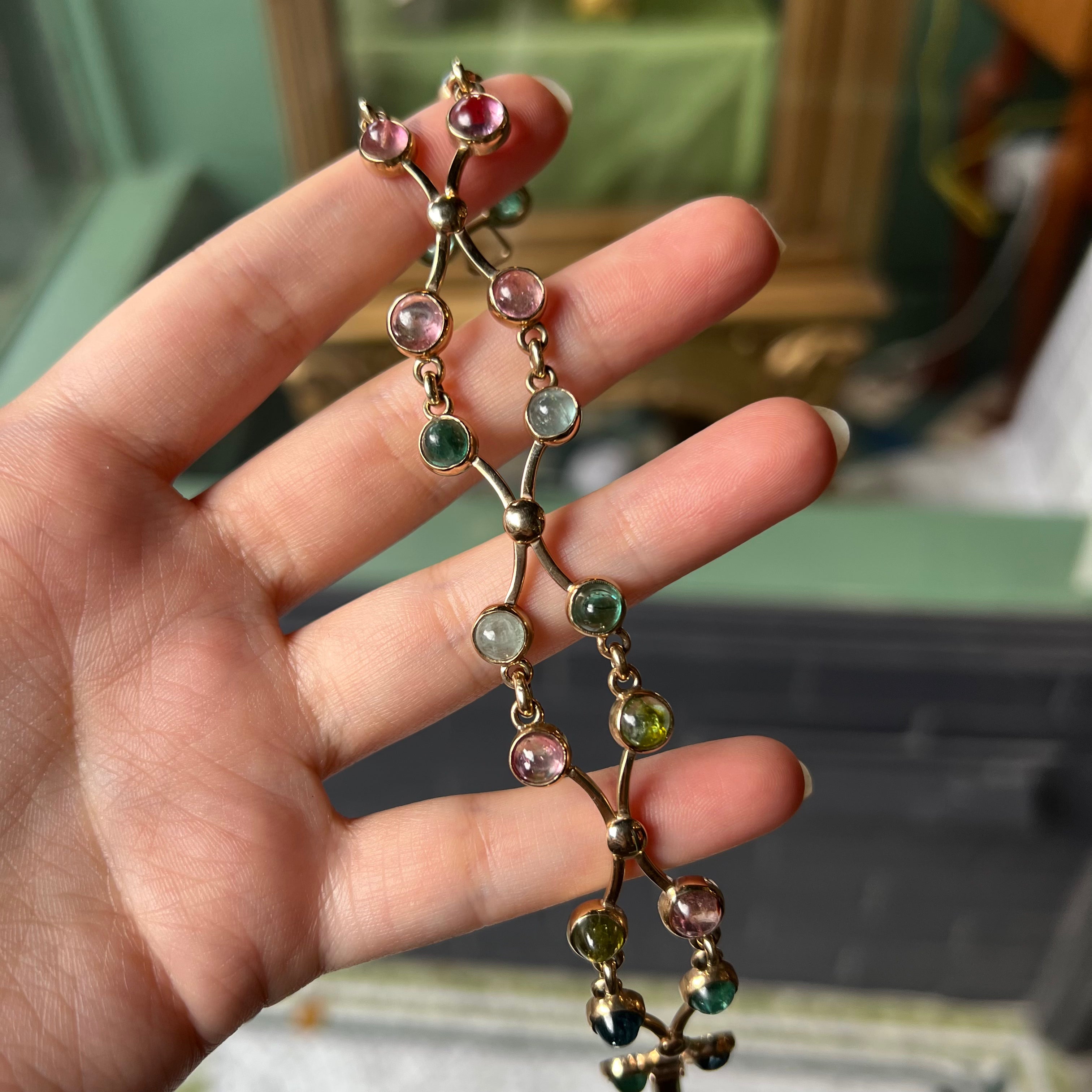 Vintage Pink & Green Tourmaline Cabochon Bracelet