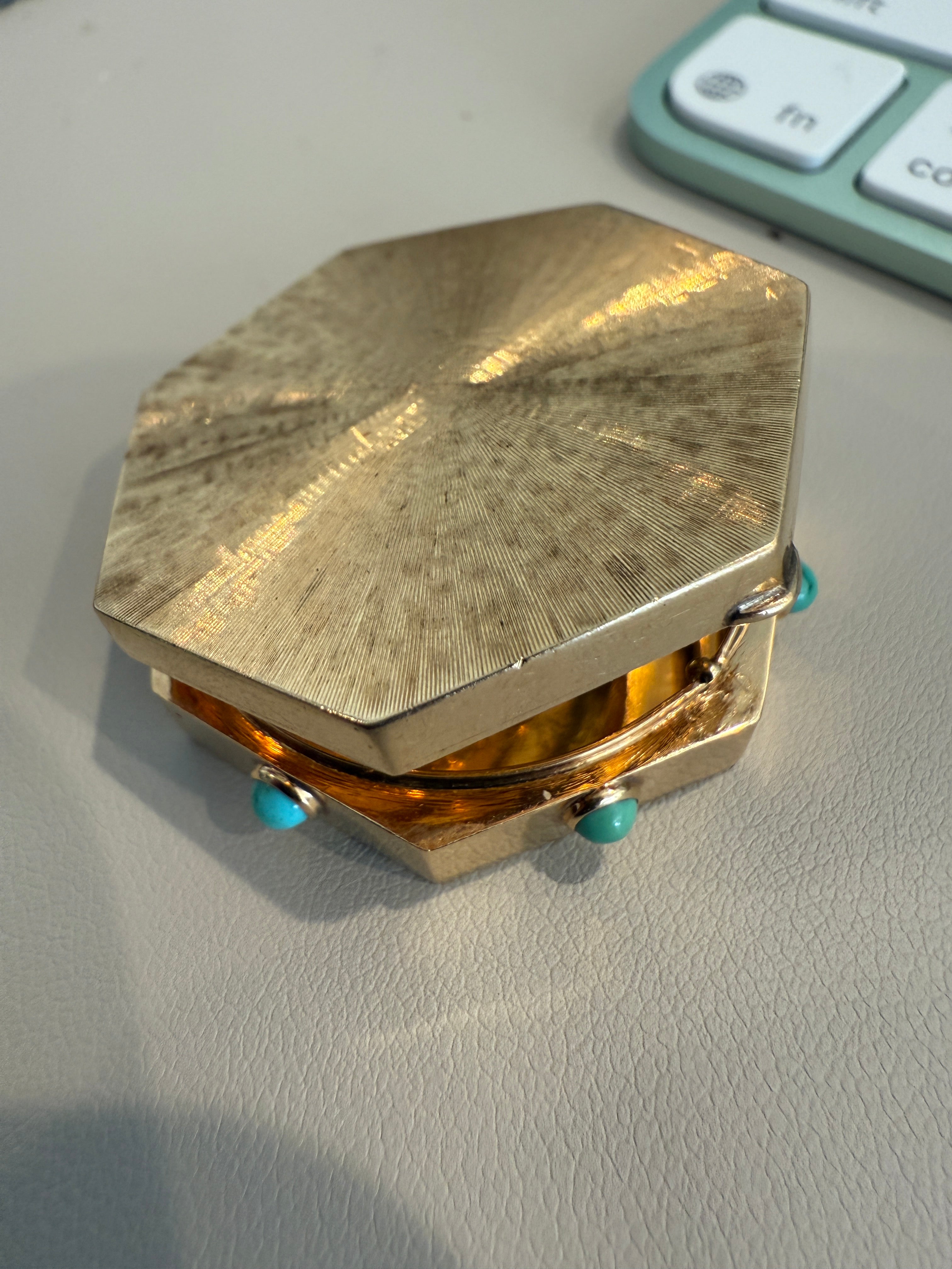 Mid-Century Cartier Turquoise Heptagon Pill Box