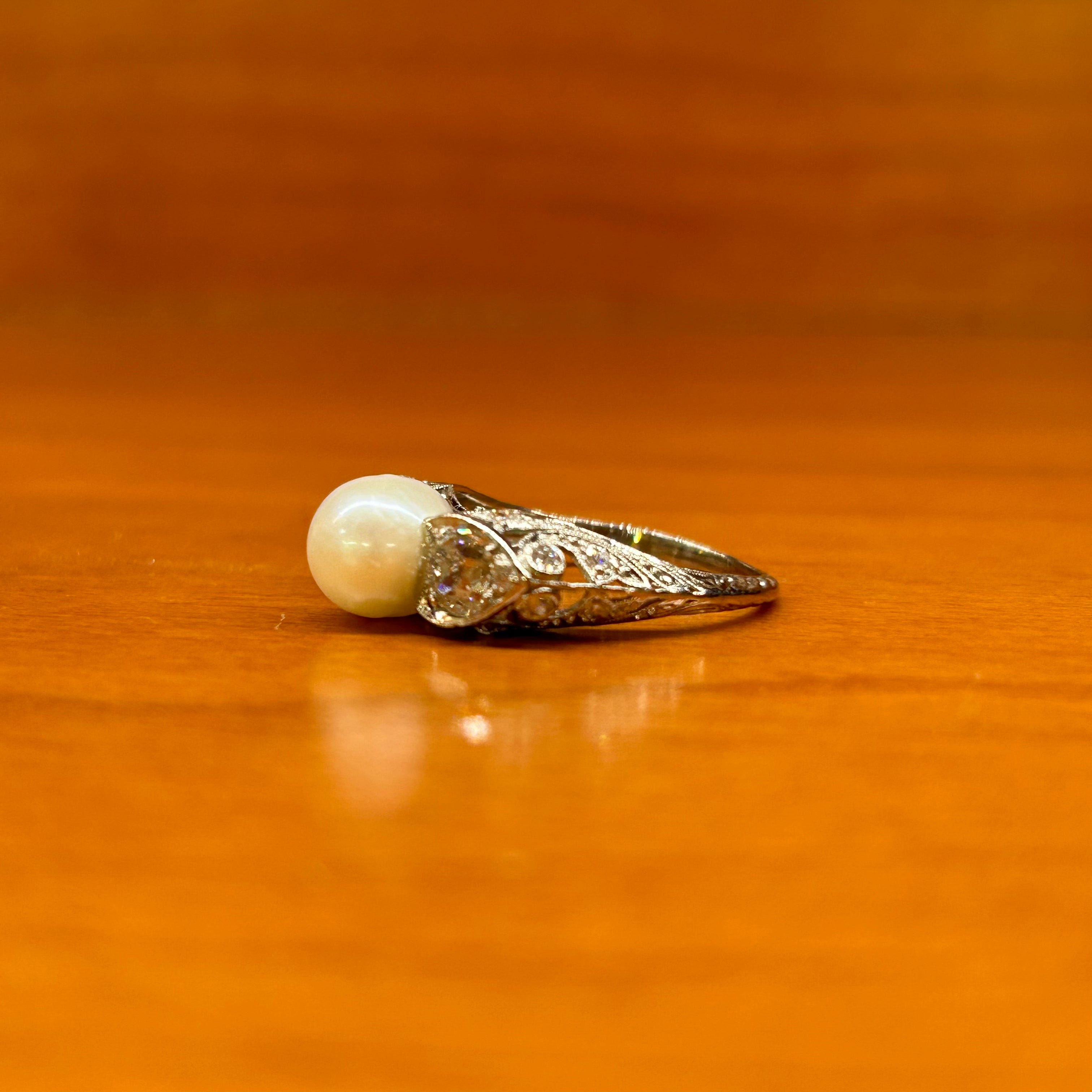 Edwardian Platinum, Natural Pearl, And Diamond Ring