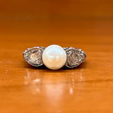 Edwardian Platinum, Natural Pearl, And Diamond Ring