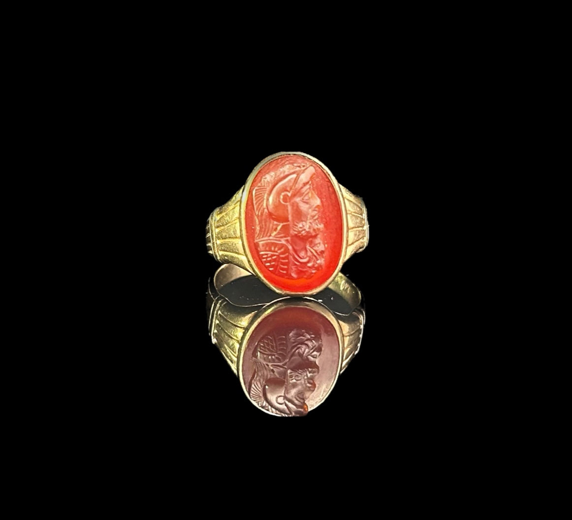 LS 14k Carnelian Soldier Cameo Ring