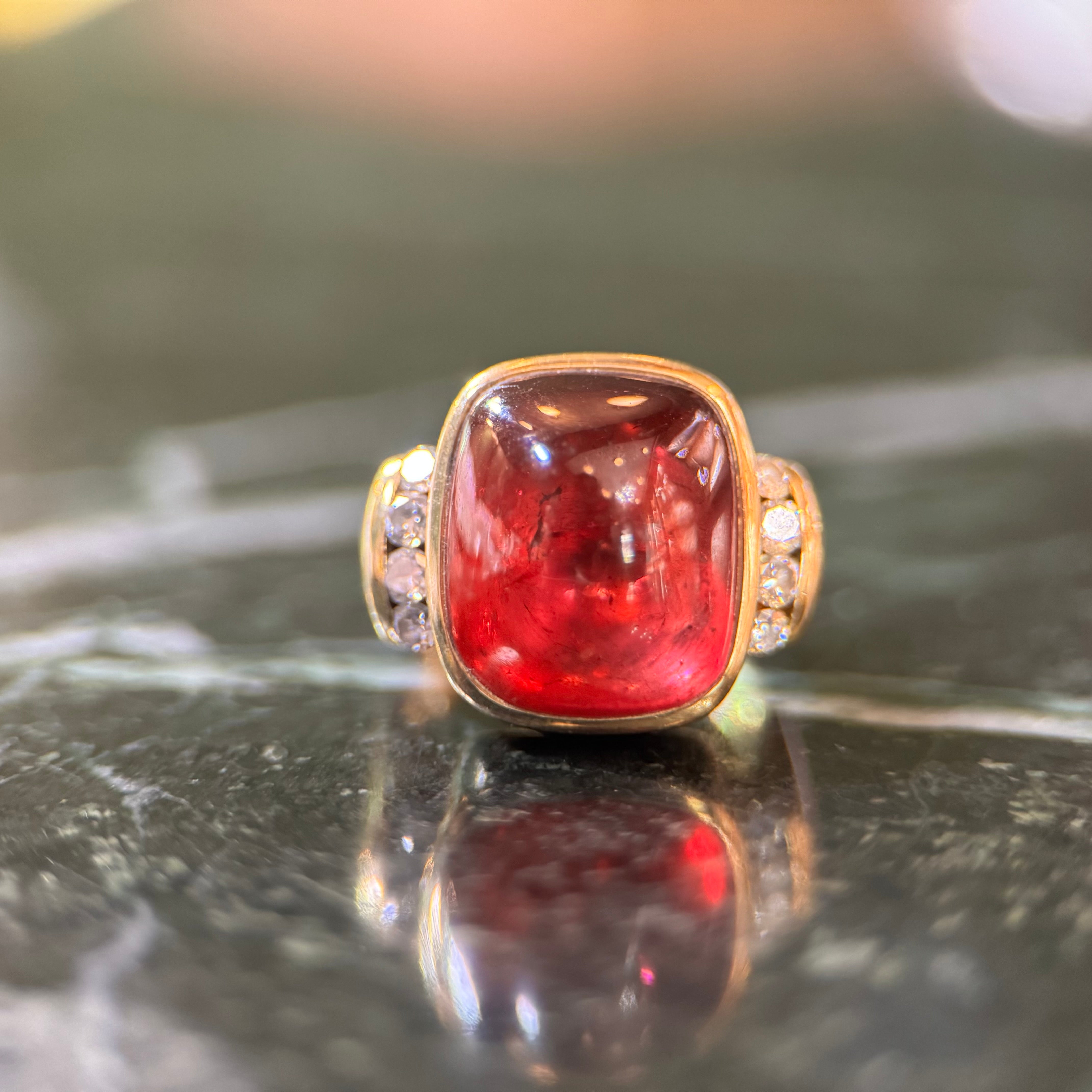 18k Rubellite Tourmaline & Diamond Ring