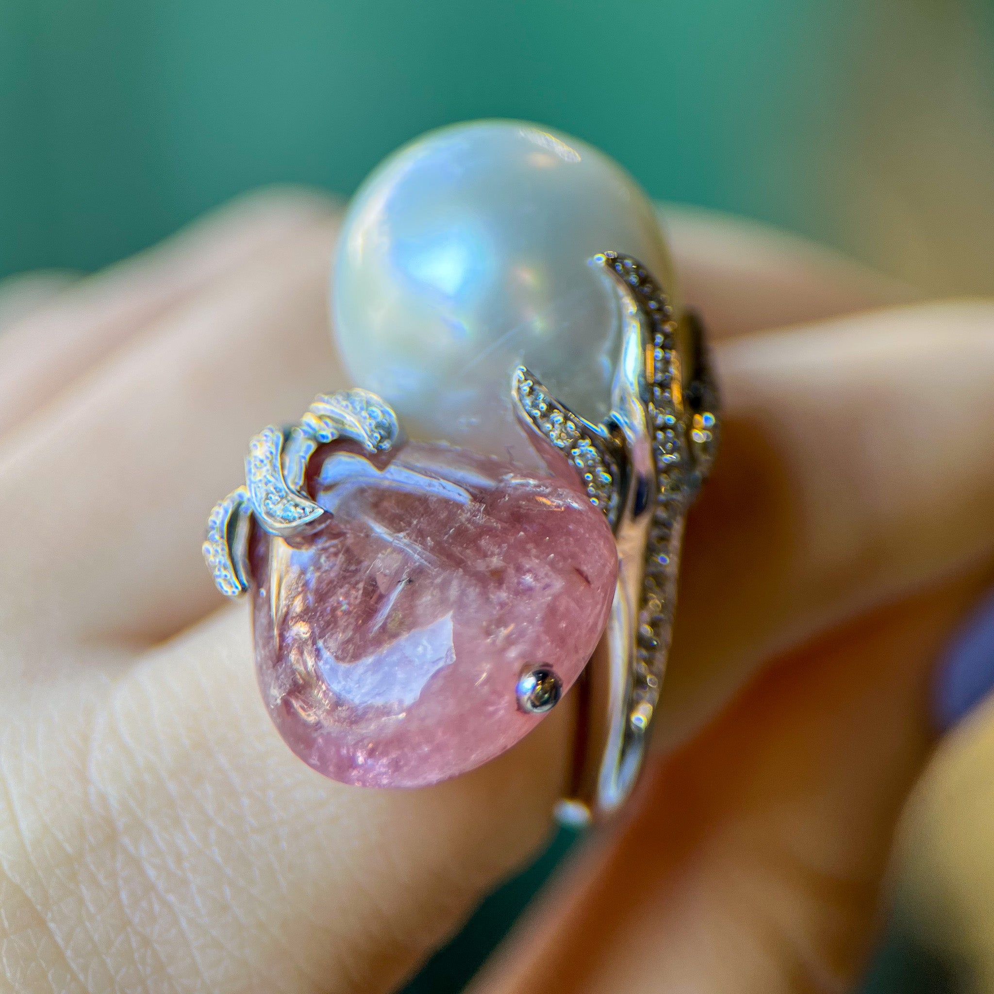 Pink Tourmaline & South Sea Pearl Cocktail Ring