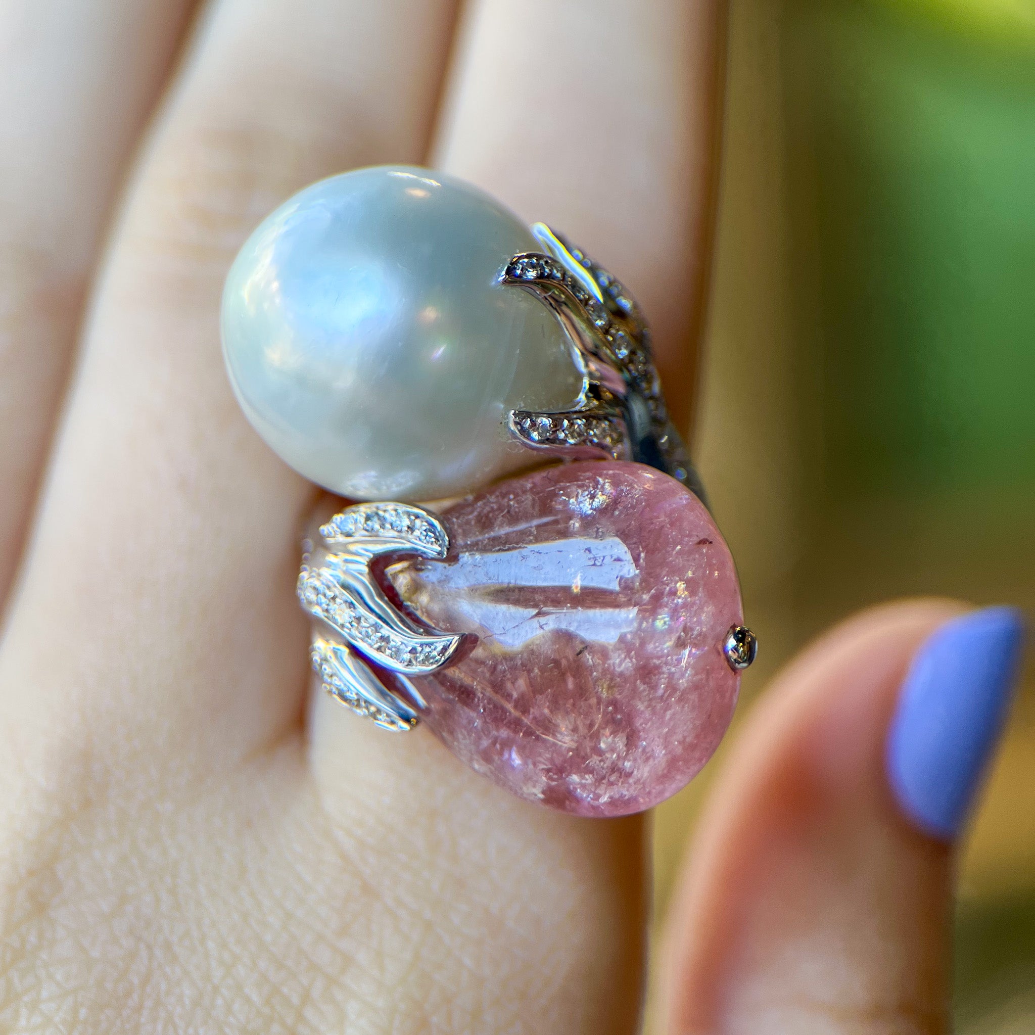 Pink Tourmaline & South Sea Pearl Cocktail Ring